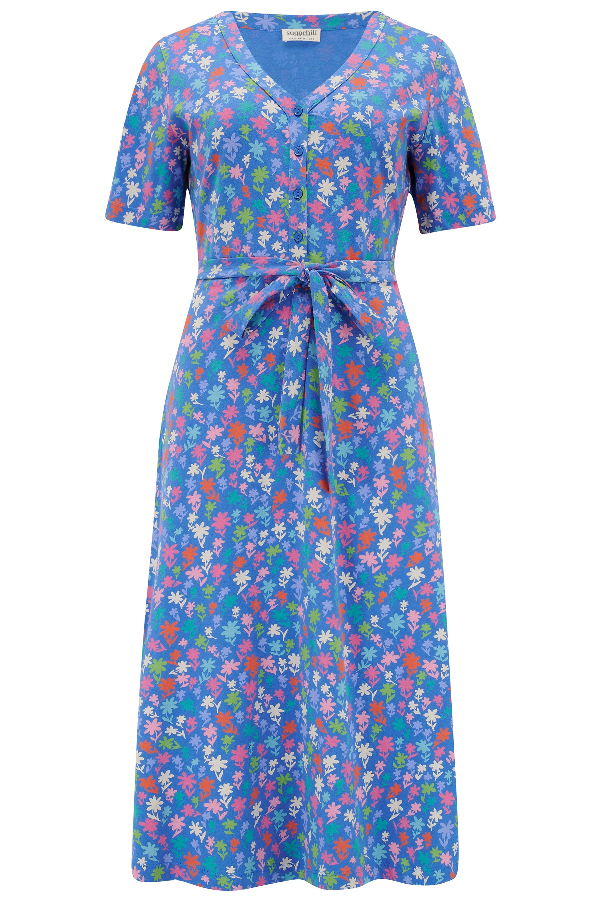 Women’s Raphaela Jersey Midi Dress Blue, Rainbow Floral Extra Small Sugarhill Brighton