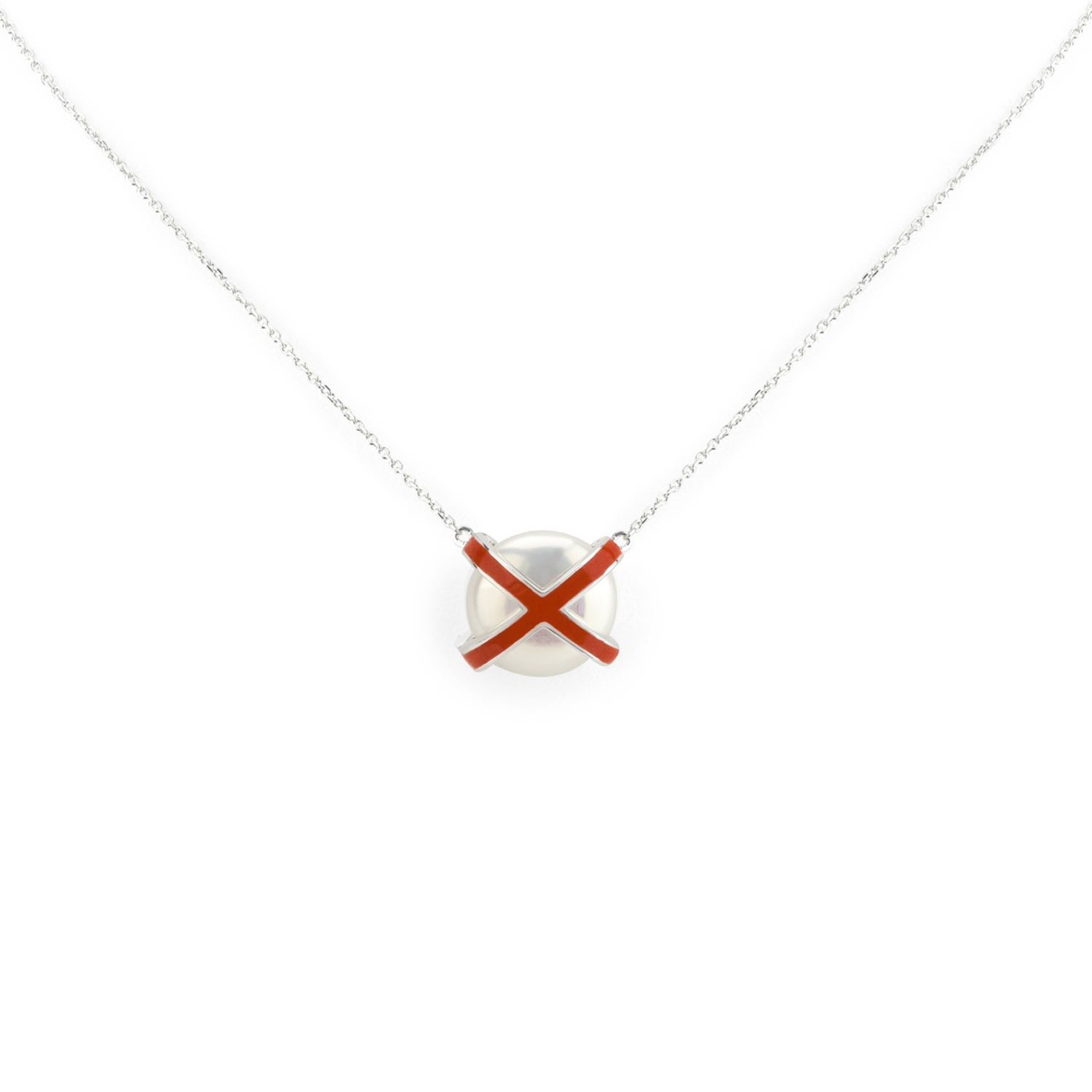 Women’s Silver Signature Xo Only Pearl With Enamel Red Necklace Matara