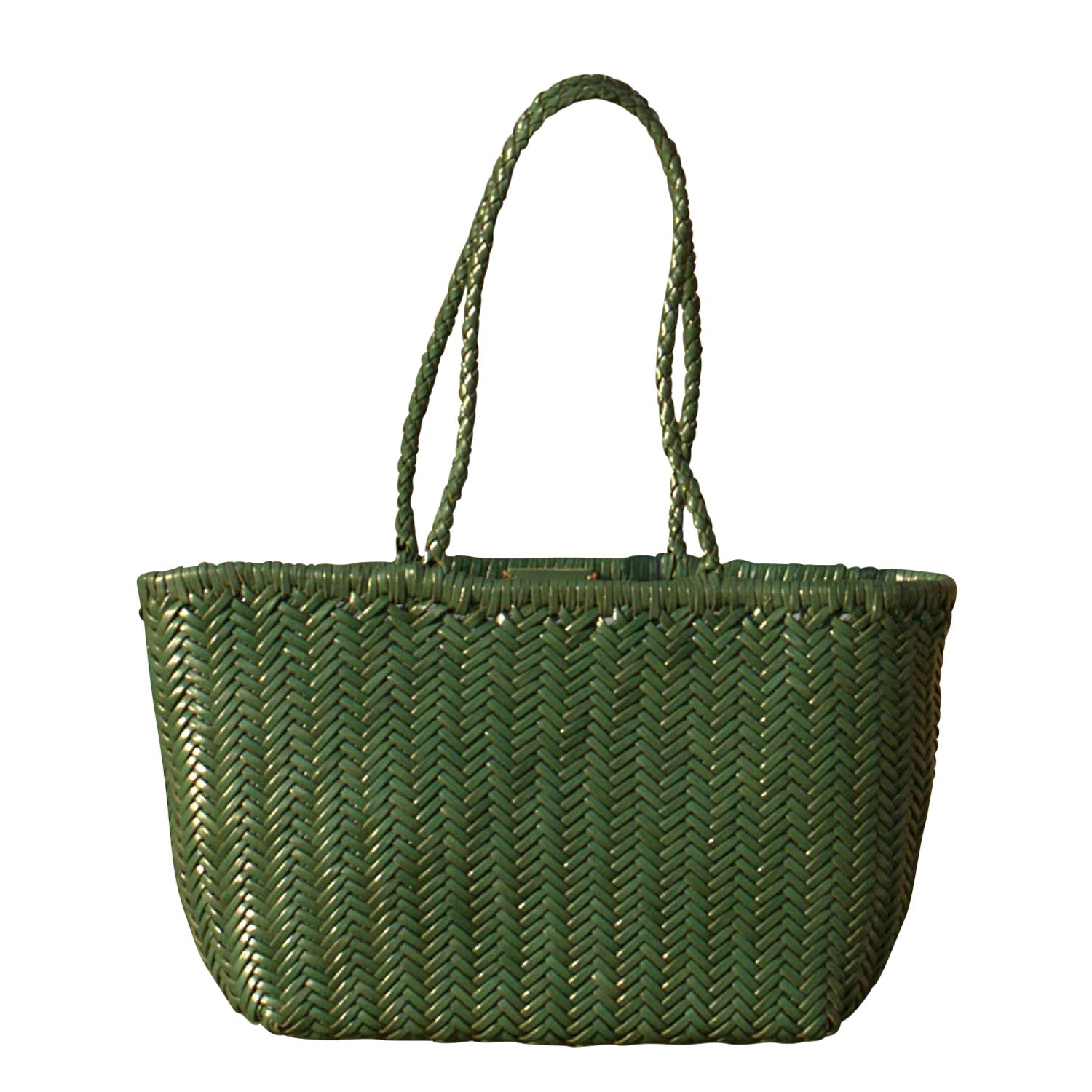Zigzag Woven Leather Handbag ’Viviana’ Large Size - Green Rimini