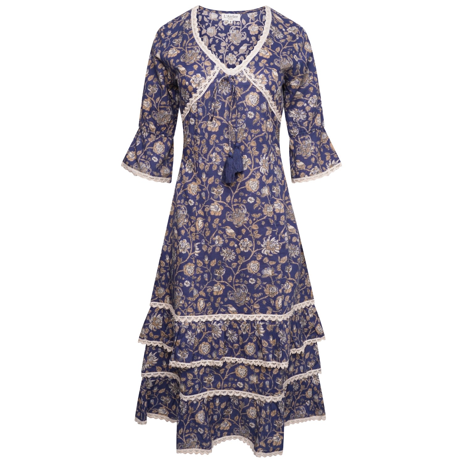 Women’s Blue Valentina Navy Floral Block Print Cotton Short Dress Extra Small Latelier London