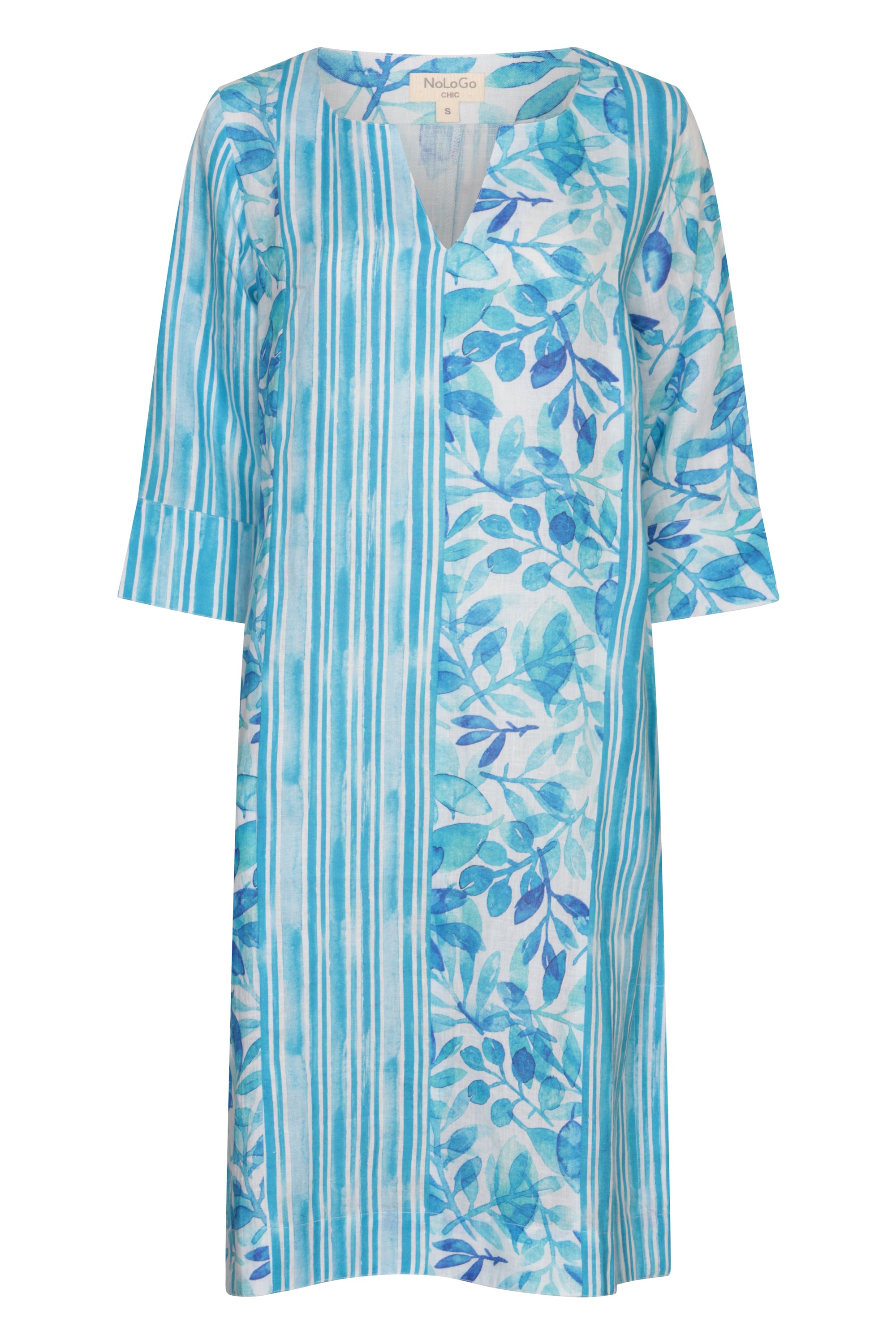 Women’s Zen Waterfall Panel Print Dress - Linen - Mid Blue Extra Small Nologo-Chic