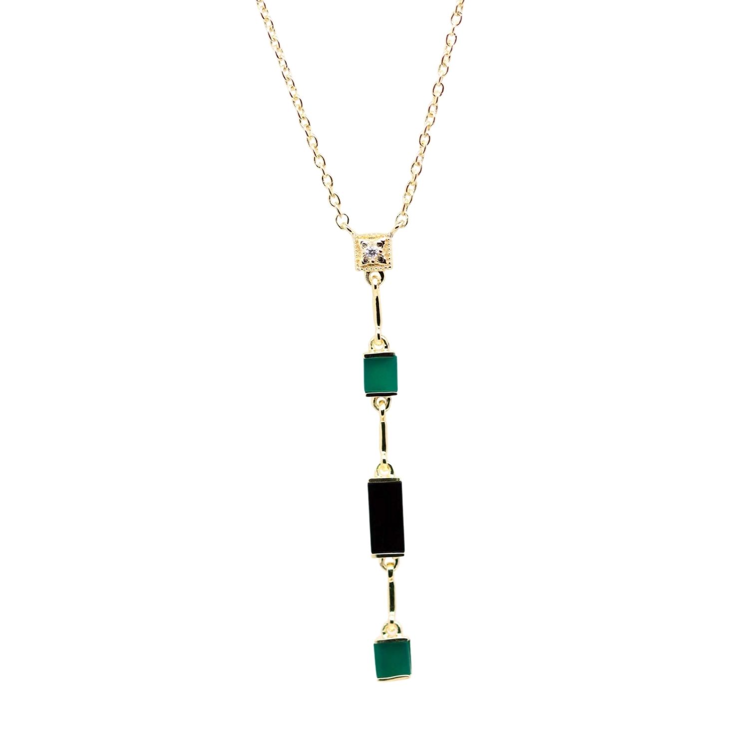 Women’s Gold / Green / Black Louisette Green & Black Onyx Gold Necklace Lambertine Paris