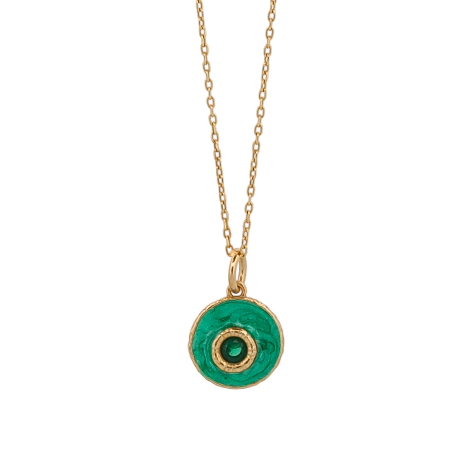 Women’s Gold / Green Green Enamel Evil Eye Pendant Gold Chain Necklace - Green Ebru Jewelry