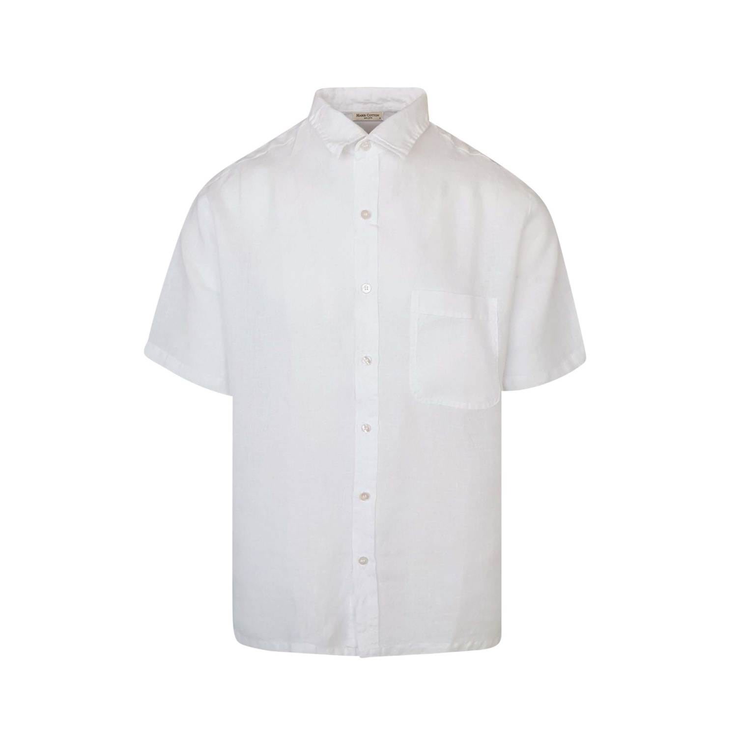 Men’s Short Sleeved Front Pocket Linen Shirt- White XXL Haris Cotton