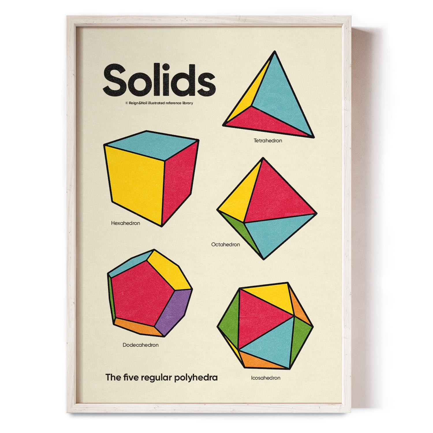 Solids - Educational Shapes Poster, Kids Room Print - A3 Reign & Hail