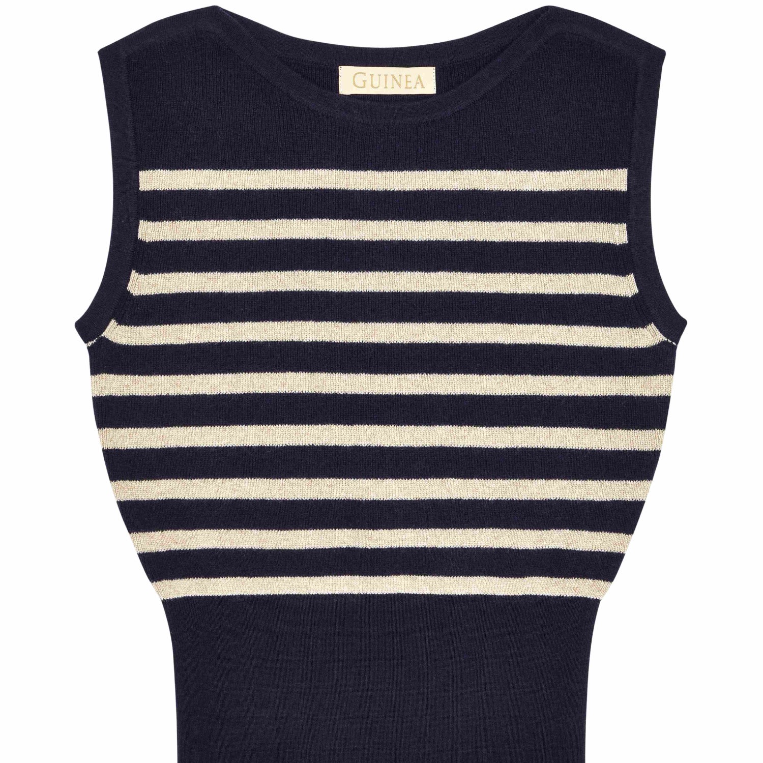 Women’s Blue / Gold / Neutrals Navy & Cream Lurex Stripe Vest Knit Top Small Guinea