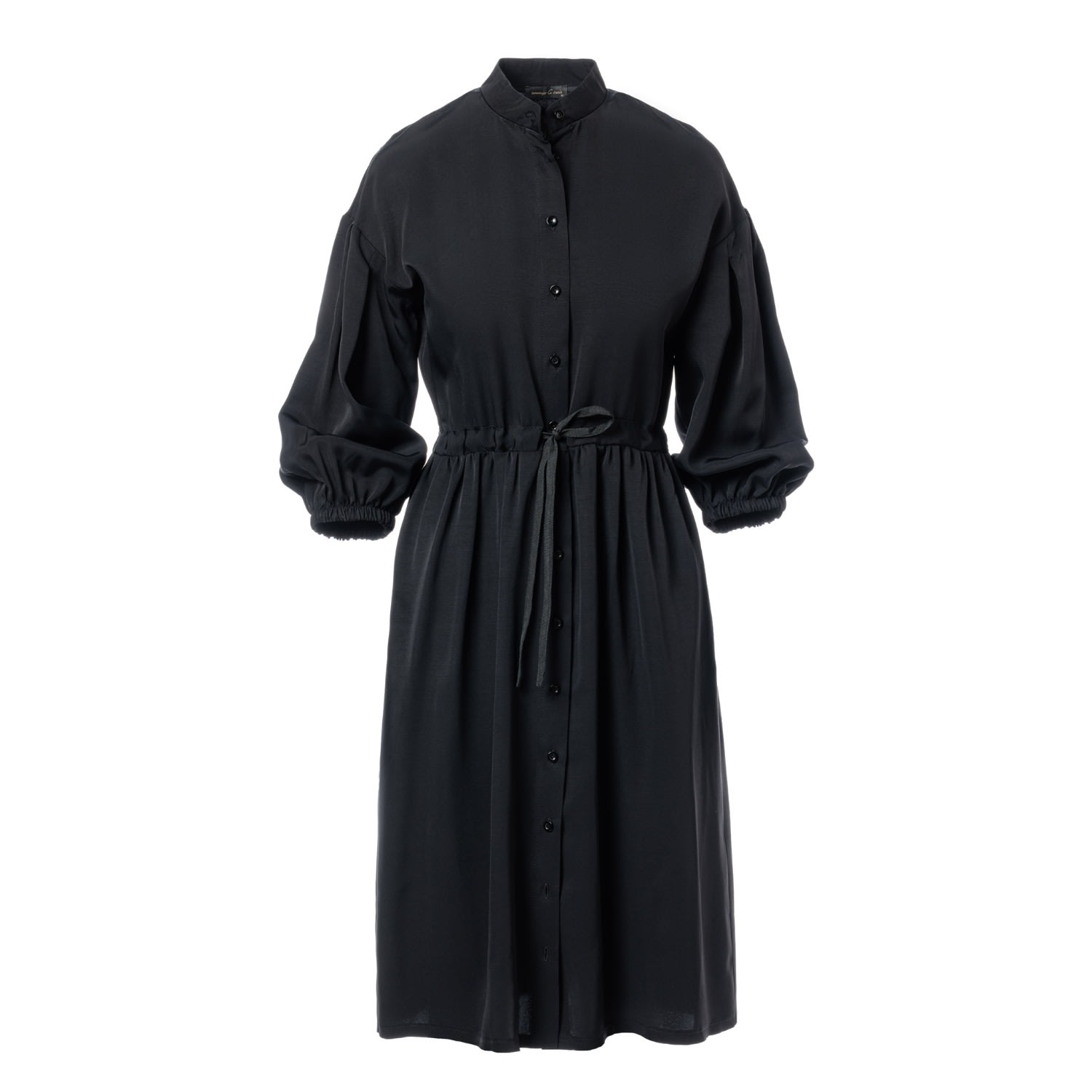 Women’s Black Mid-Length Tunic Dress With Puff Sleeve And Pockets Extra Small Concept a Trois