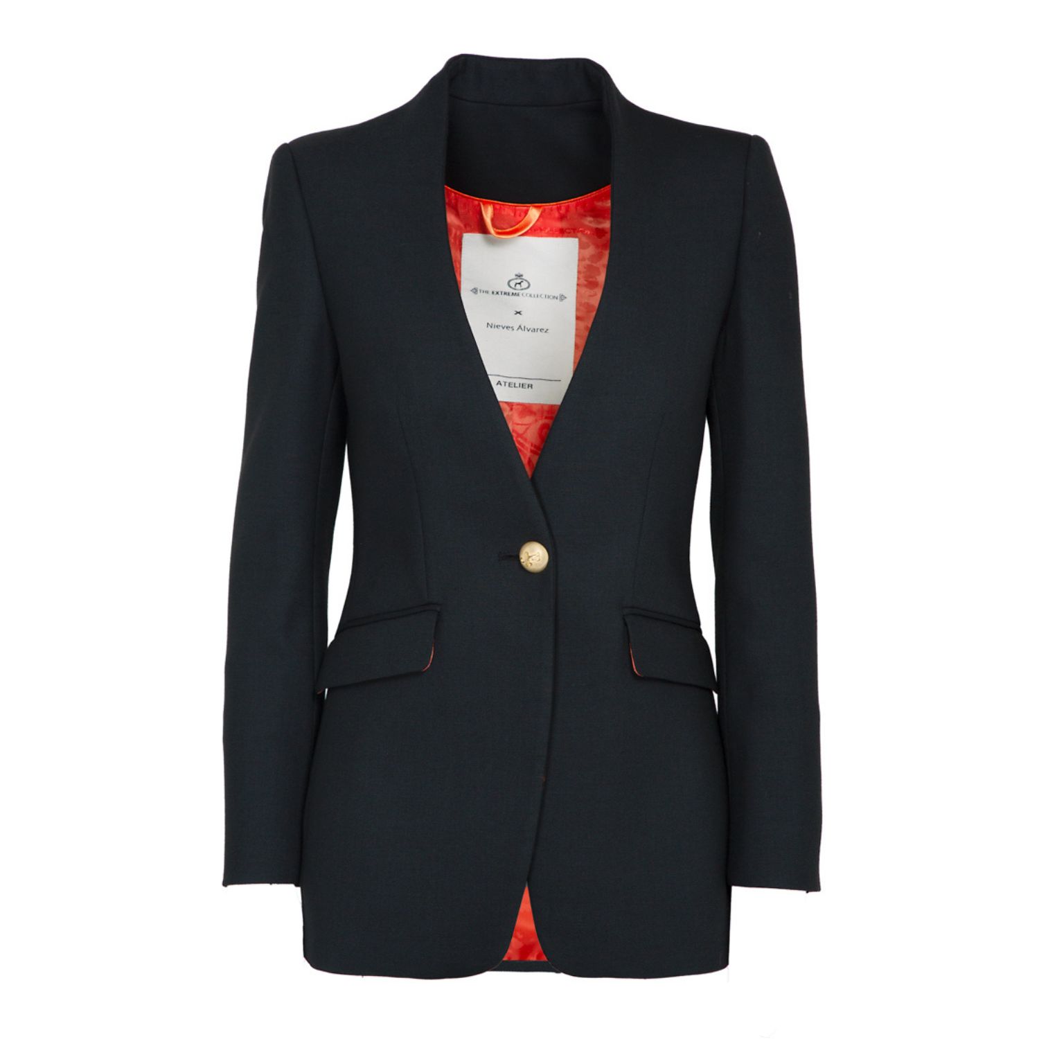 Women’s Black Single Breasted Golden Button Crepe Blazer Maureen Large The Extreme Collection