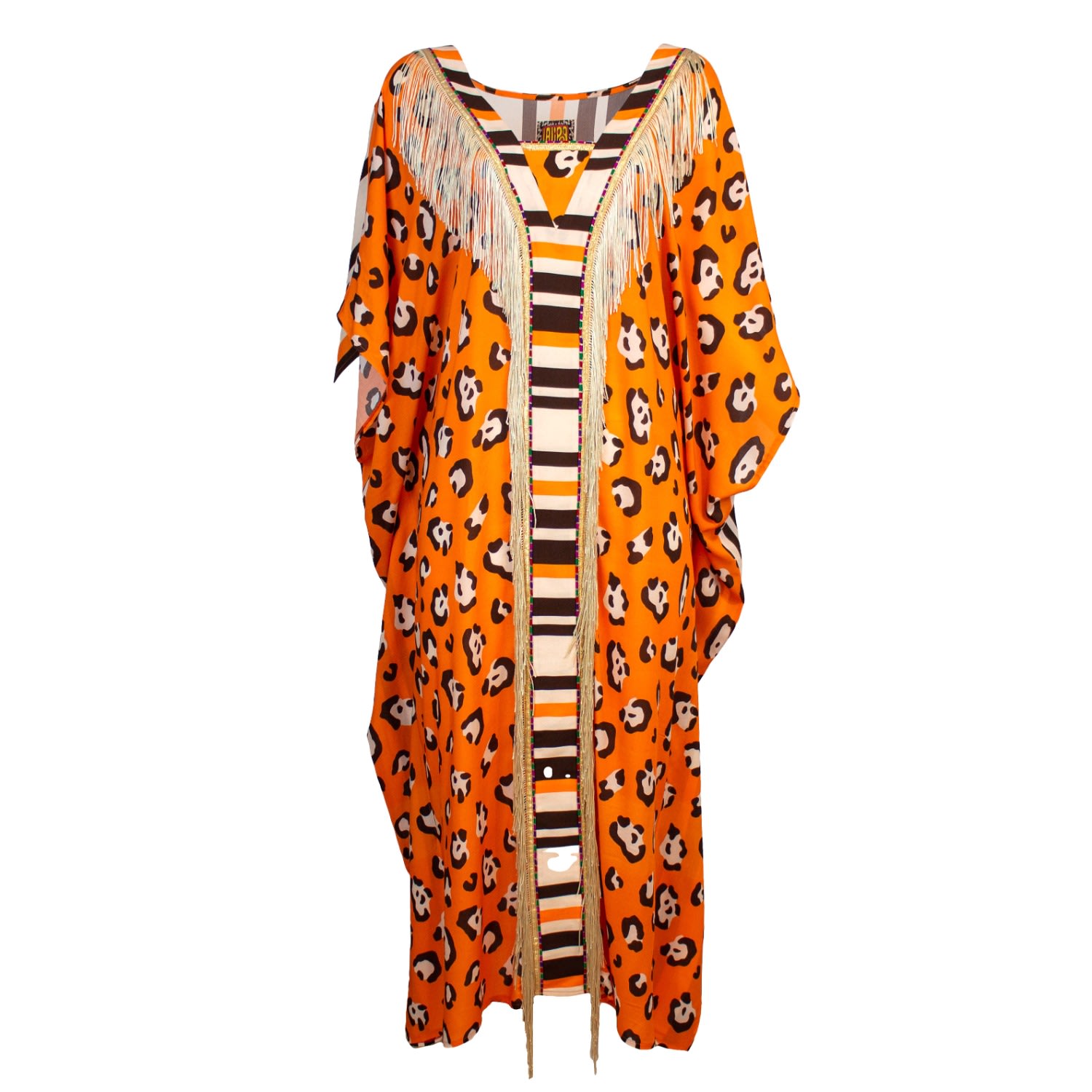 Women’s Leopard Print Viscose Kaftan With Fringe Details One Size Lalipop Design