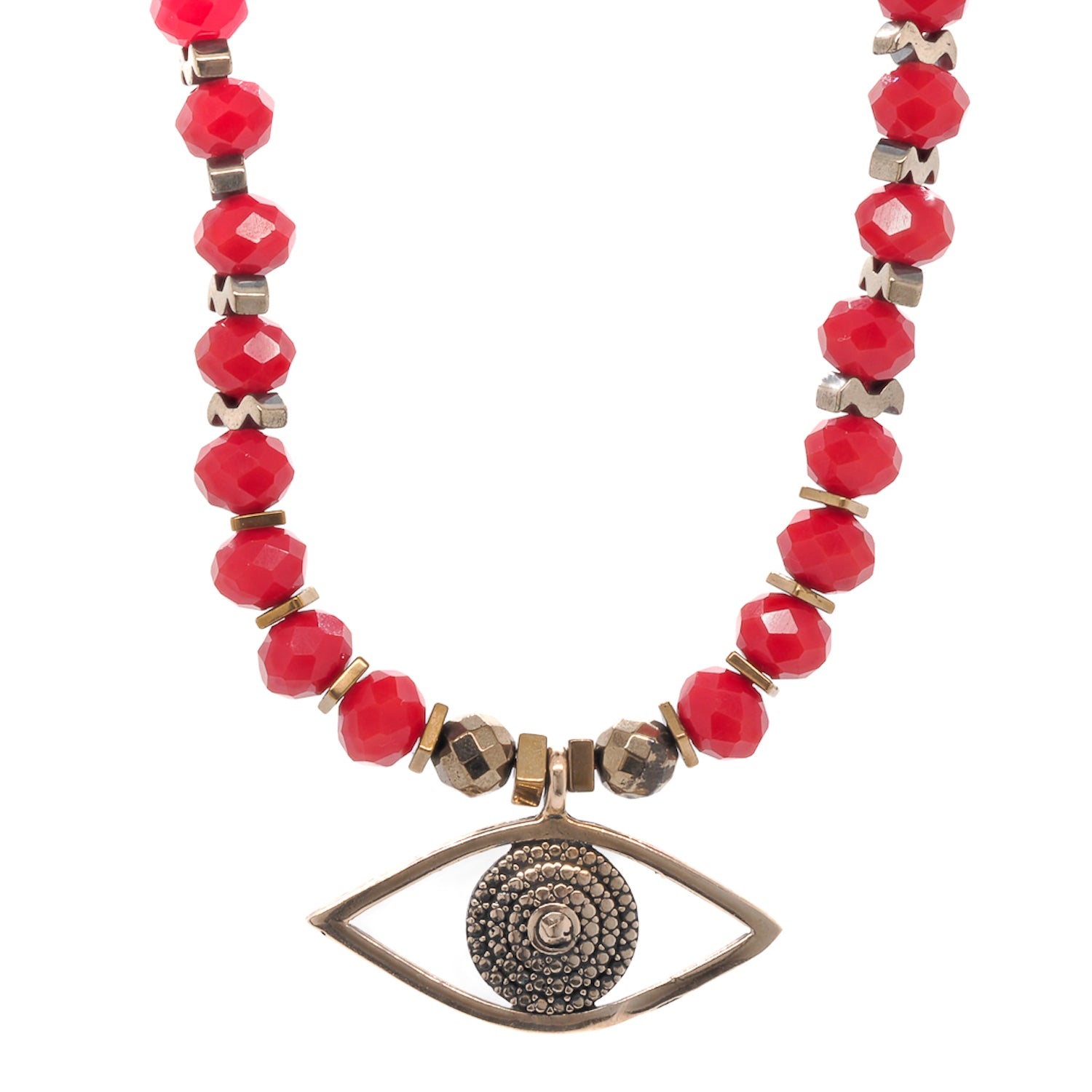 Women’s Gold / Red Christmas Evil Eye Symbol Red Beaded Necklace - Red Ebru Jewelry