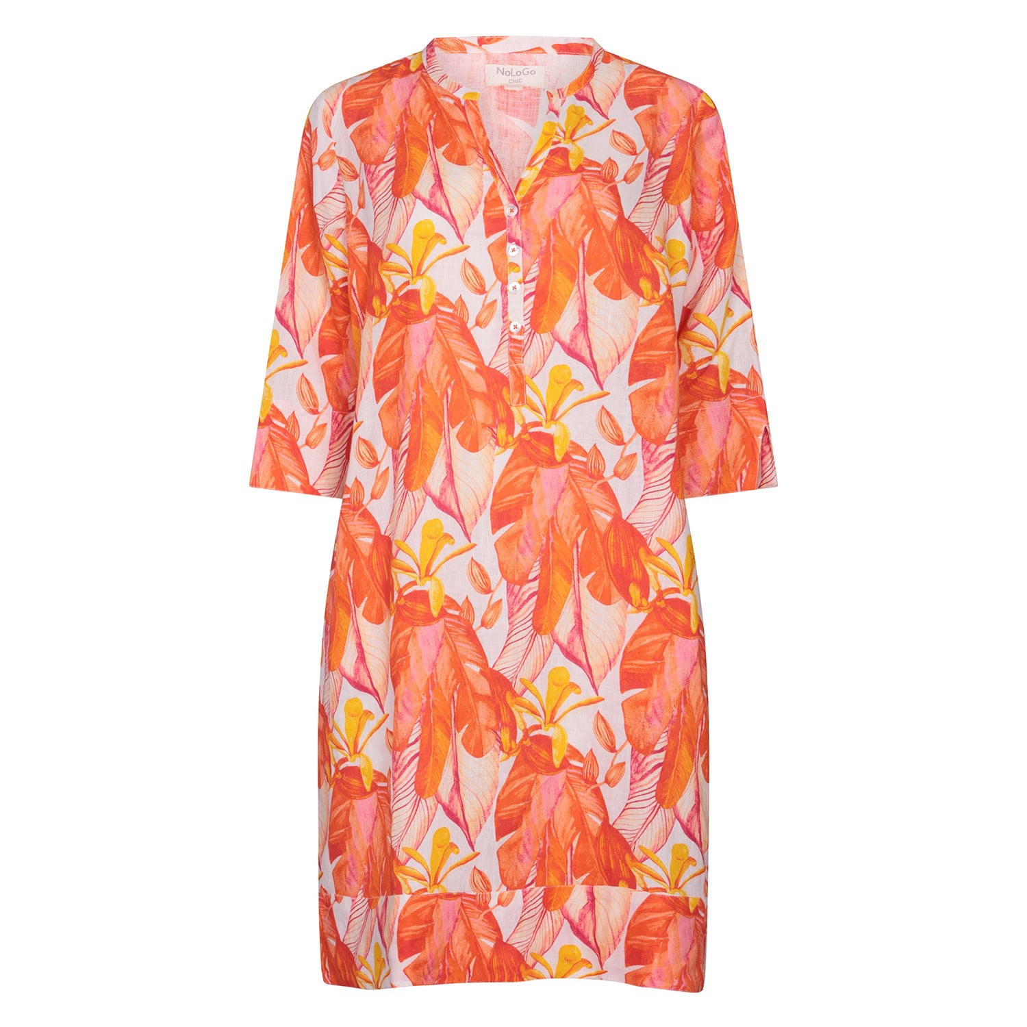 Women’s Yellow / Orange Printed Linen Tunic Dress Citrus Flower - Orange And White Medium Nologo-Chic