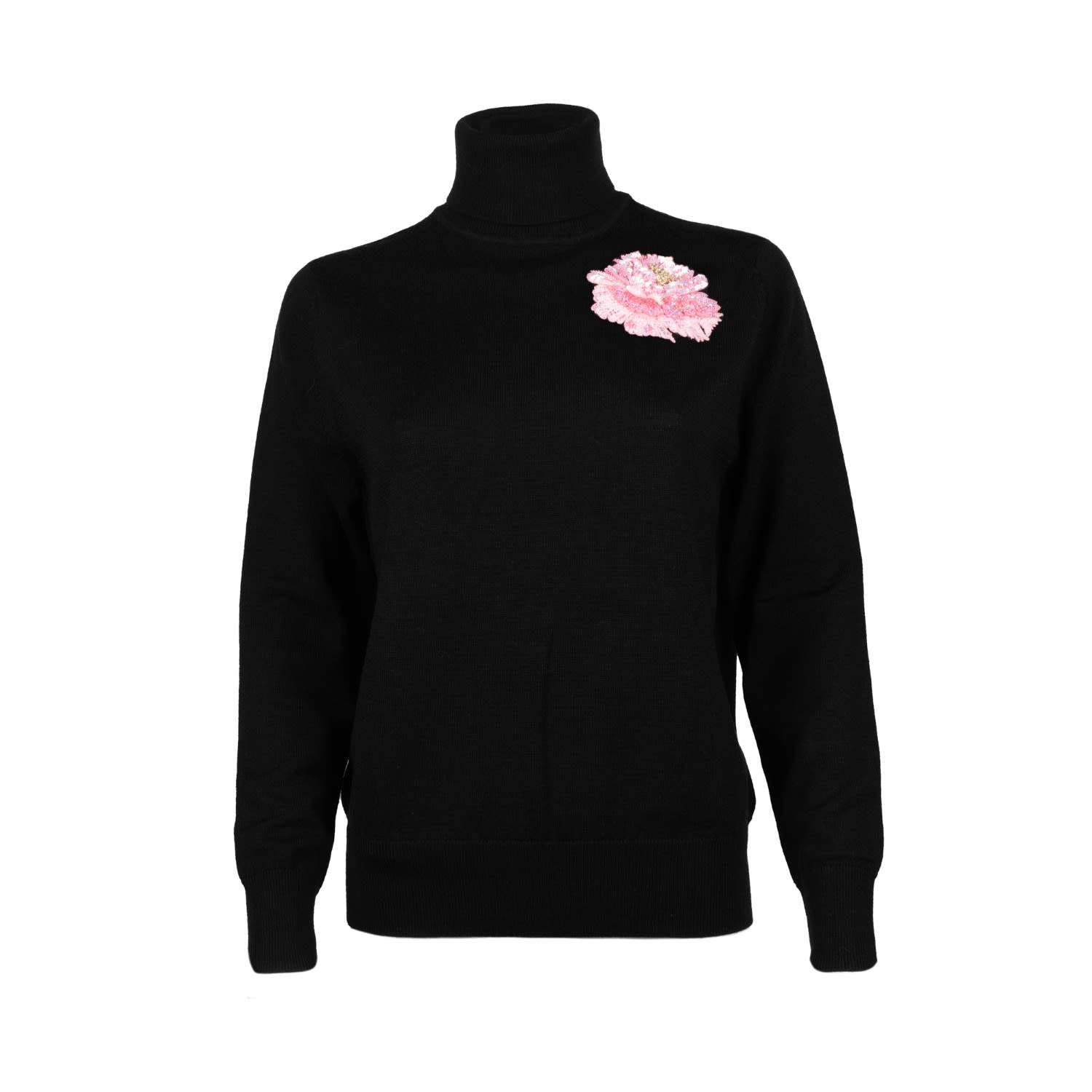 Women’s Laines Couture Pink Peony Embellished Knitted Roll Neck Jumper - Black Large Laines London