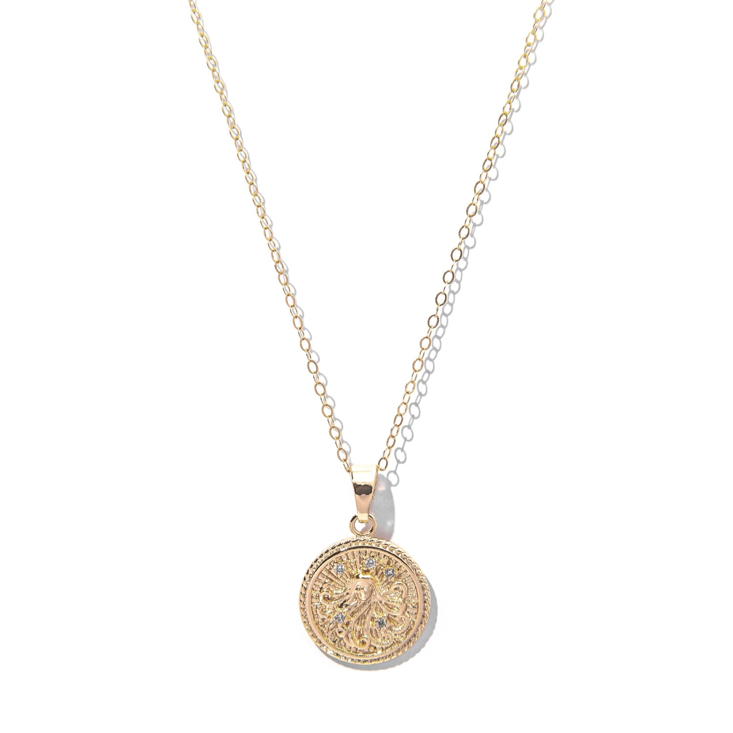 Women’s Virgo Zodiac Medallion Pendant Gold Filled Necklace The Essential Jewels