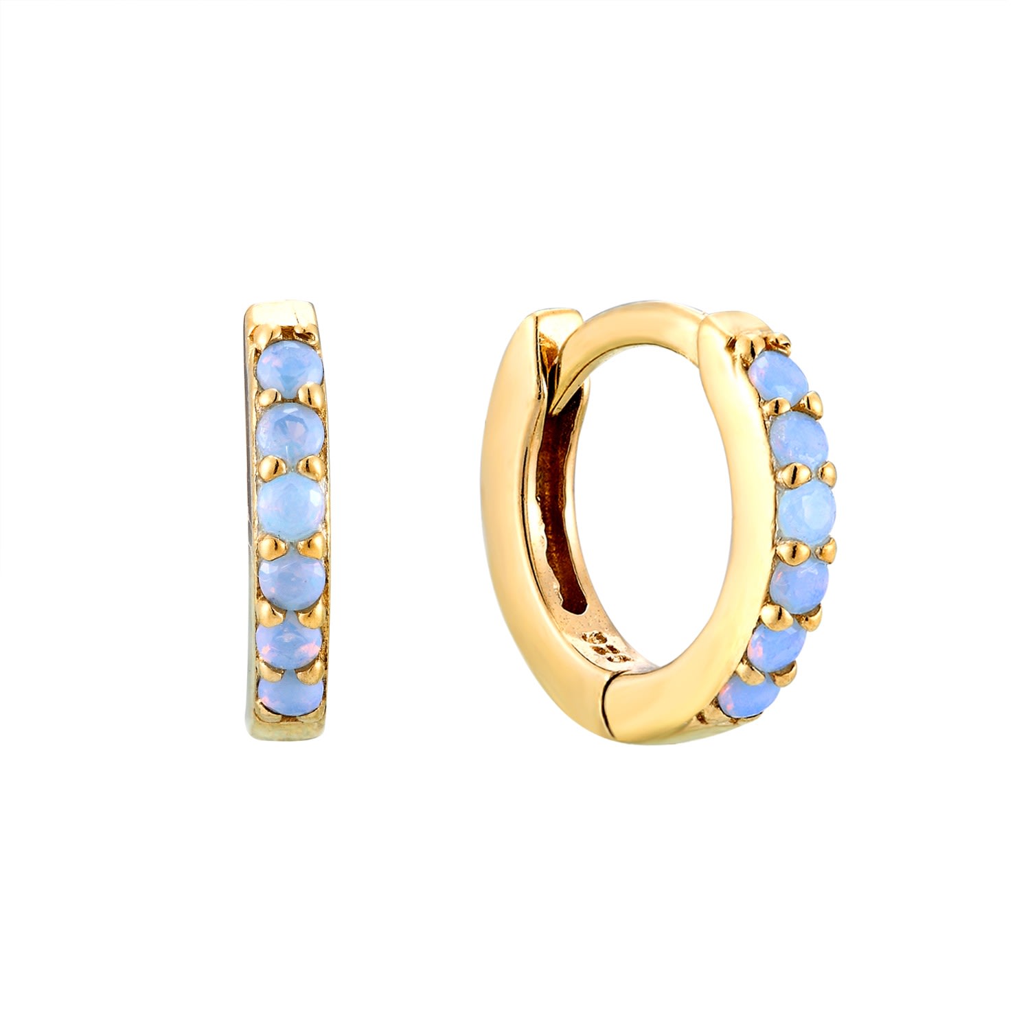 Women’s 22Ct Gold Vermeil Tiny Blue Opal Cz Hoop Earrings Seol + Gold