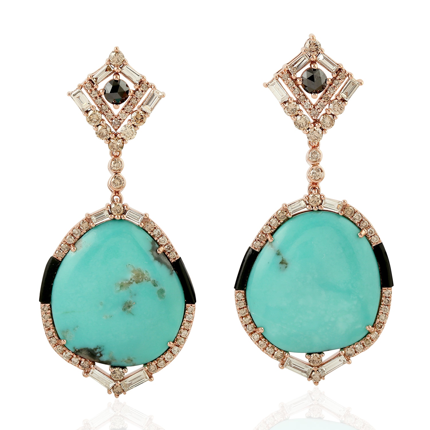 Women’s Black / Rose Gold / White 18K Rose Gold Pave Diamond Turquoise Onyx Dangle Drop Earring’s Artisan