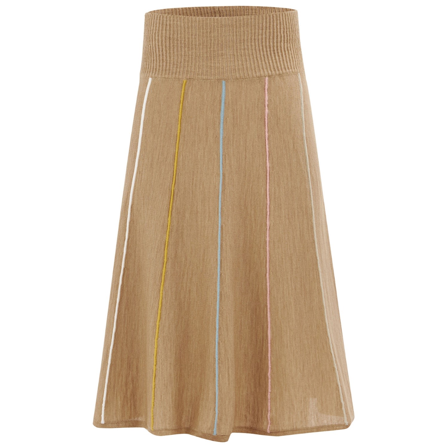 Women’s Brown Striped Knee Length Knitwear Skirt In Camel Melange Small Peraluna