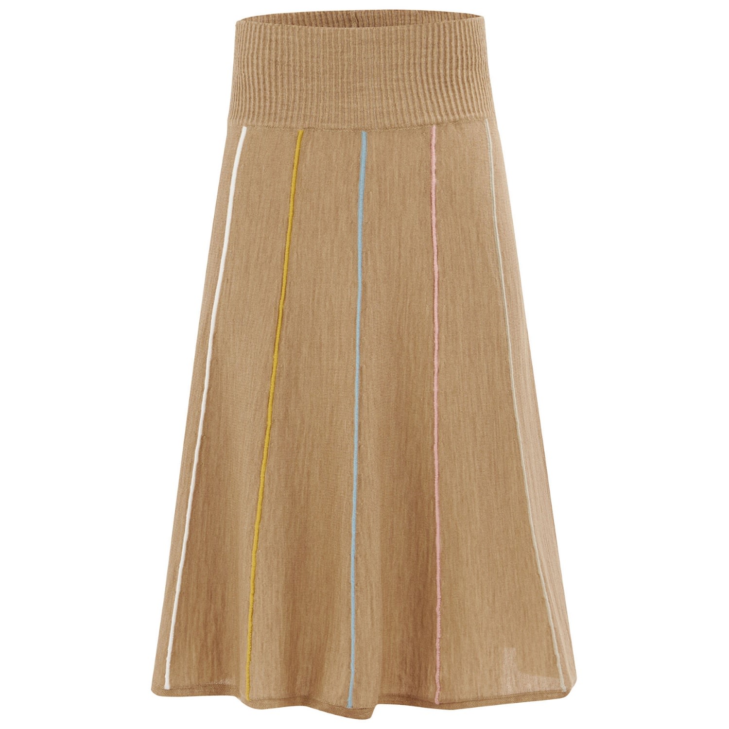 Women’s Brown Striped Knee Length Knitwear Skirt In Camel Melange Large Peraluna