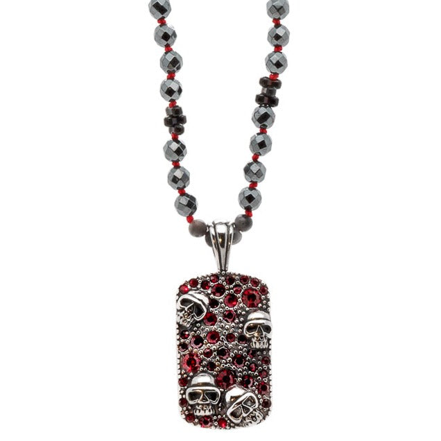 Men’s Red / Silver Gothic Red Stone Silver Skull Beaded Necklace - Red Ebru Jewelry