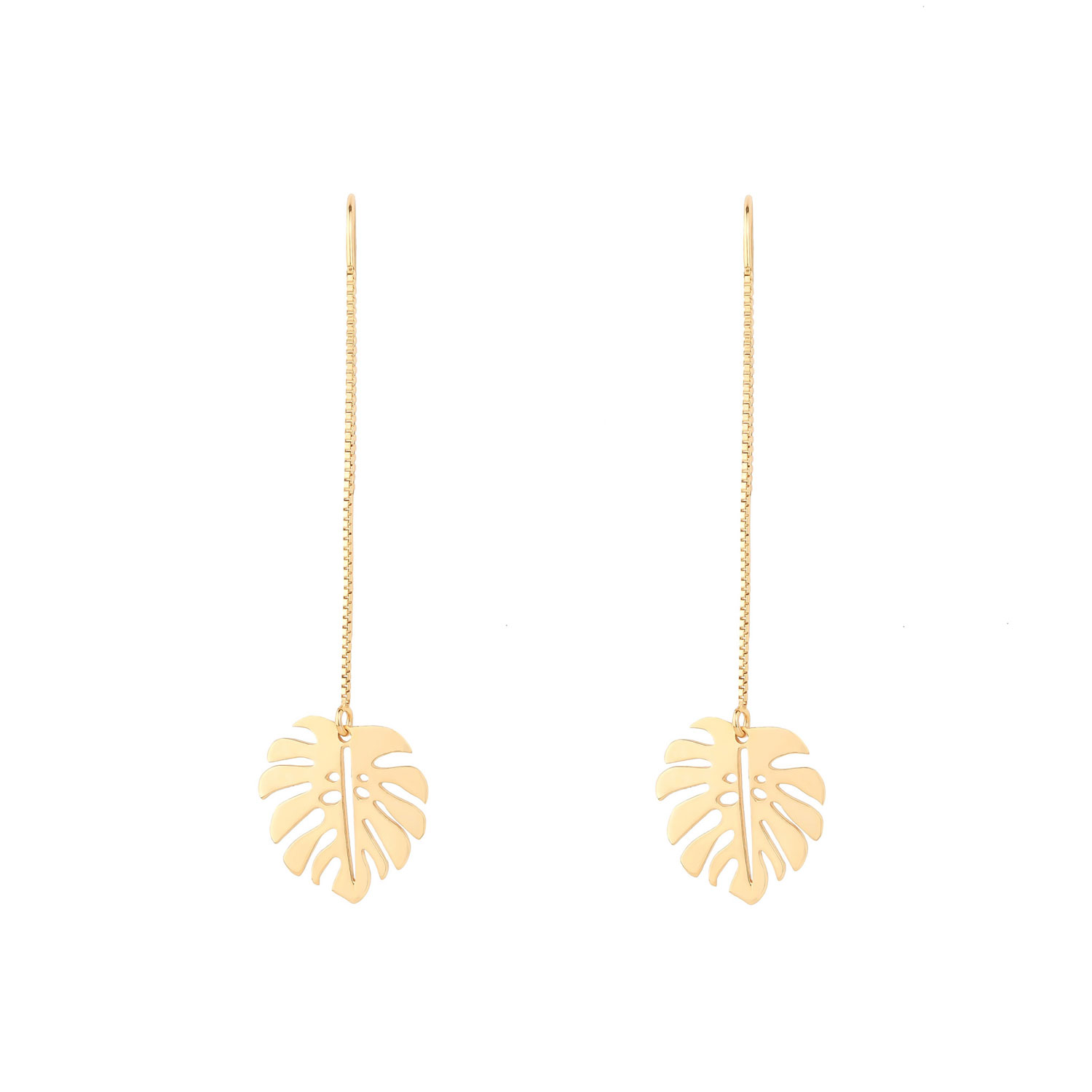 Women’s Gold Monstera Leaf Dangle Chain Earrings Oanasavu. creations