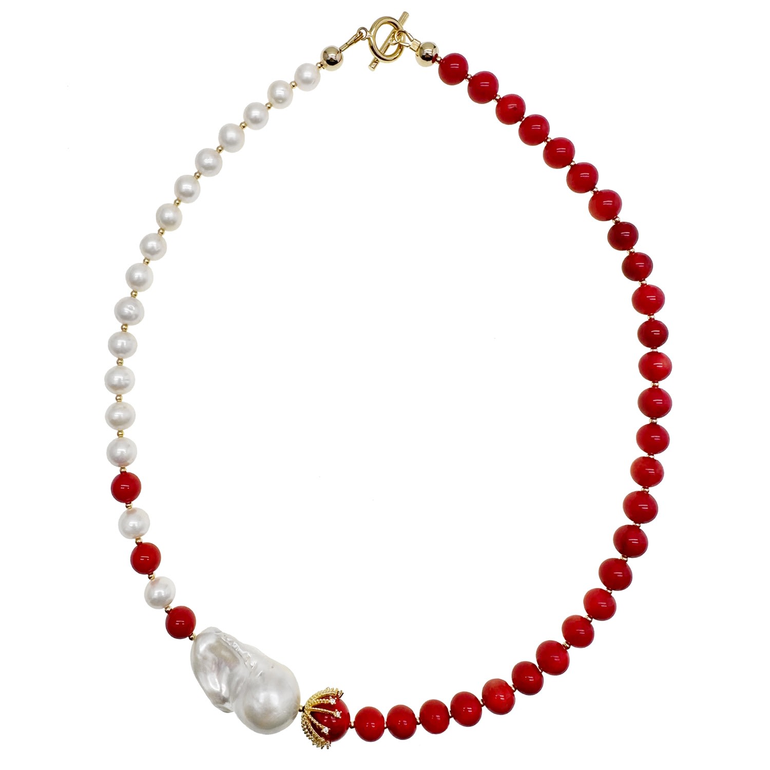 Women’s White Freshwater Pearls And Red Coral With Baroque Pearls Elegant Necklace Farra