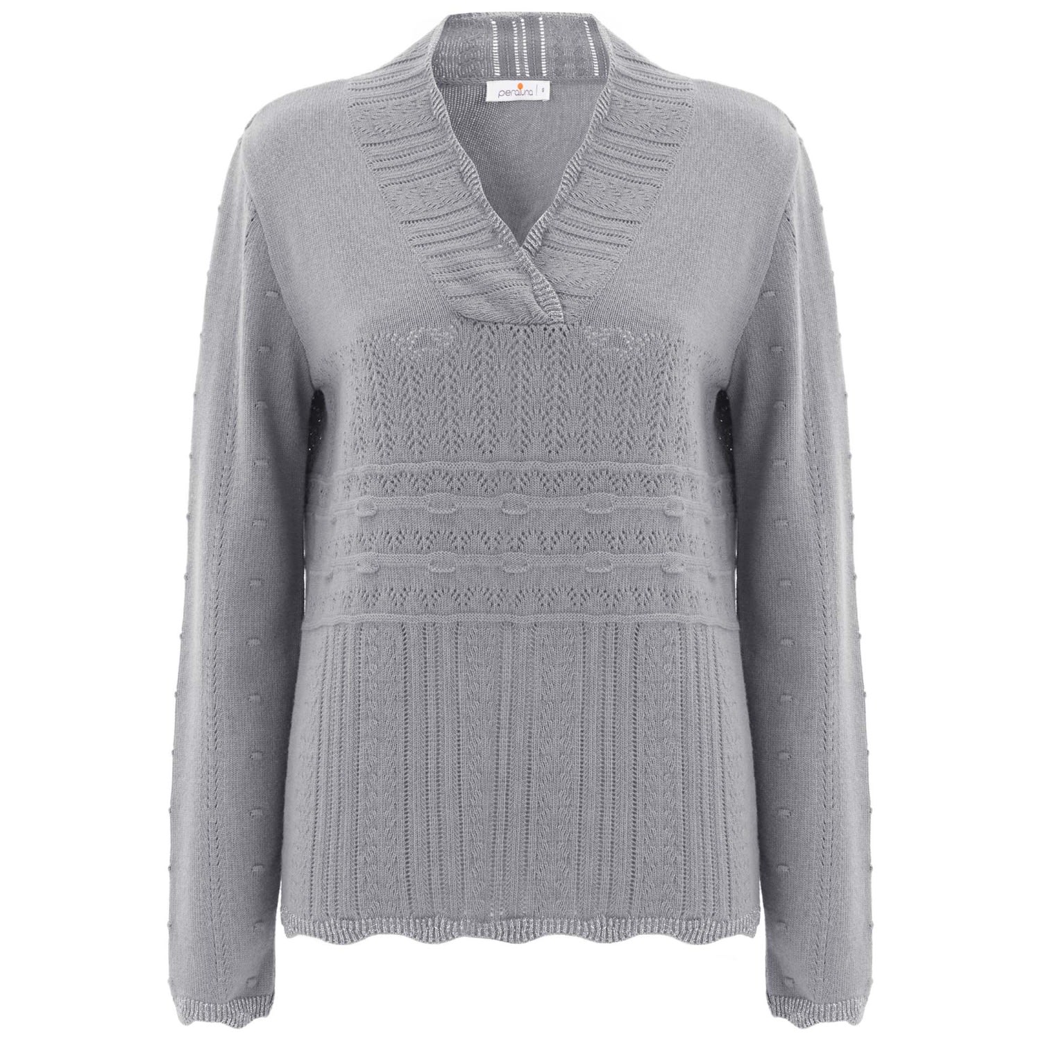 Women’s Cashmere Blend Shawl Collar Openwork Knitwear Pullover - Grey Medium Peraluna