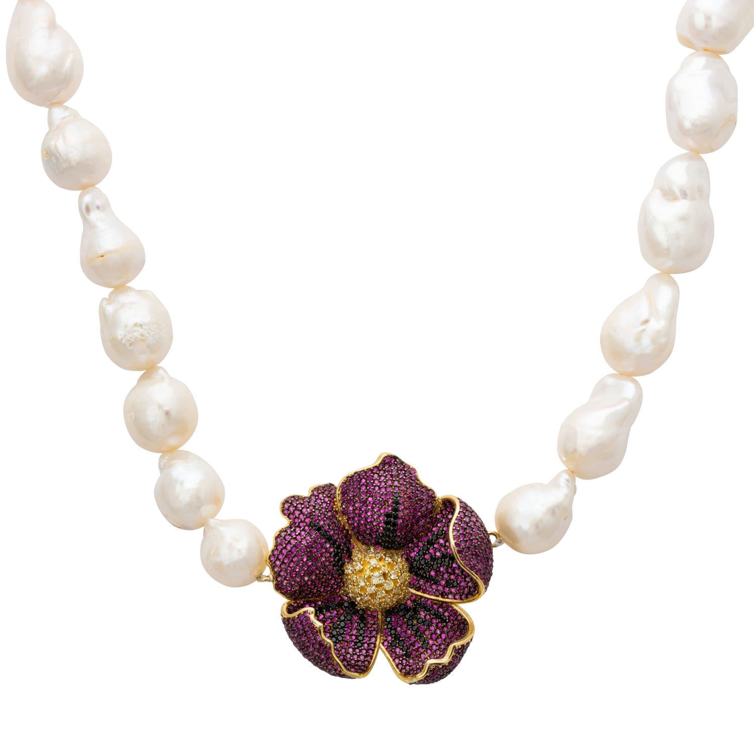 Women’s Black / Pink / Purple Poppy Flower Baroque Pearl Necklace Ruby Red Gold Latelita