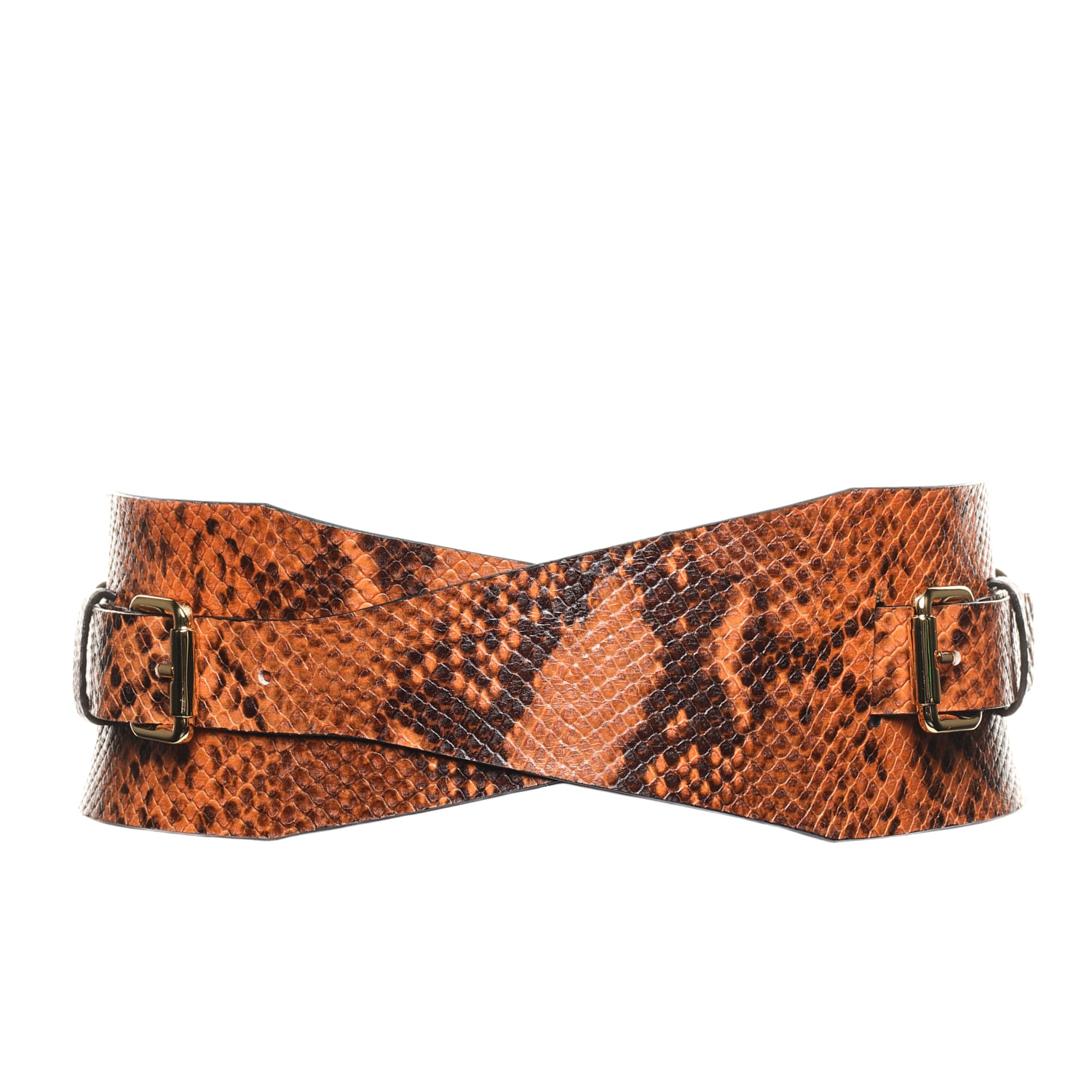 Women’s Leather Waist Belt - Dakota Orange Snake Print 38" Plik X Haya