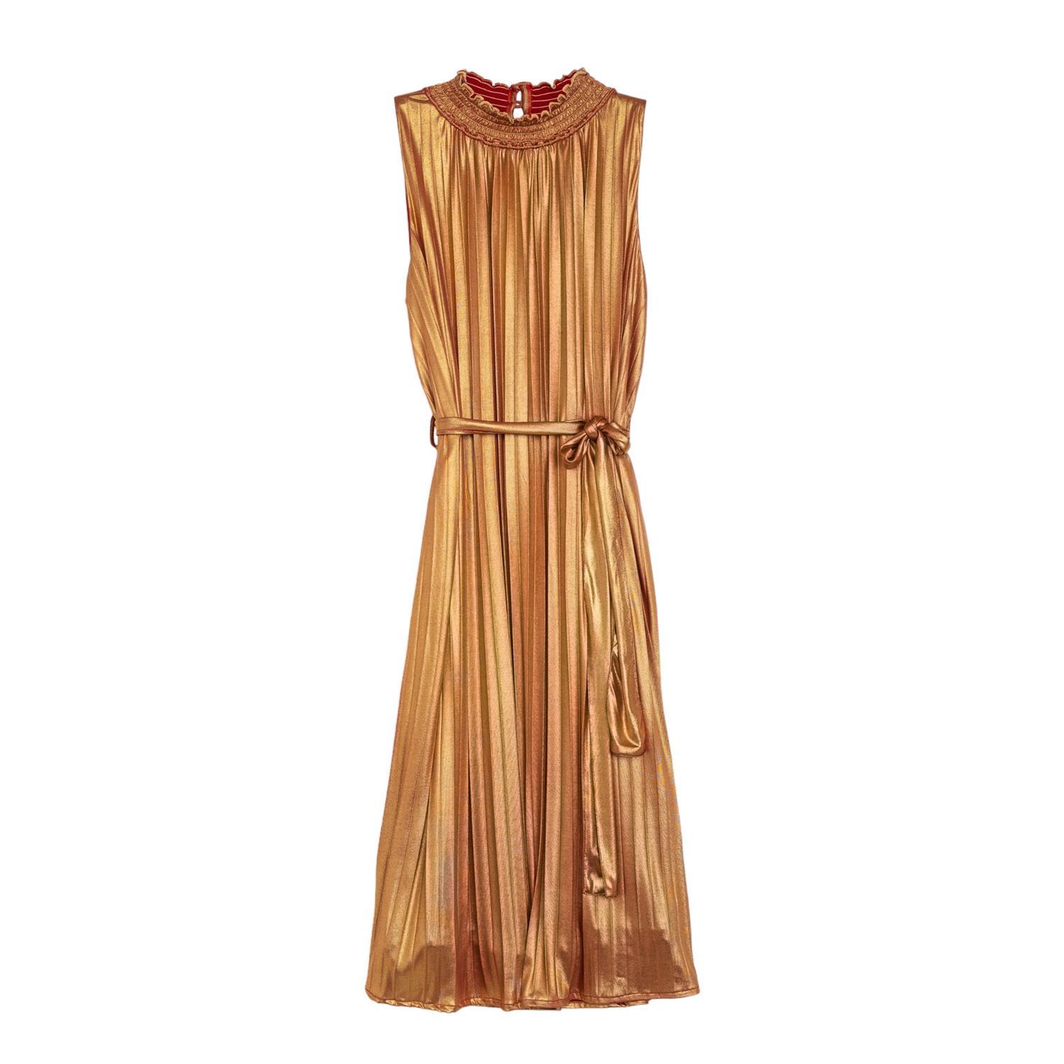 Women’s Brown Pleated Metallic Midi Dress Rust Medium Niza