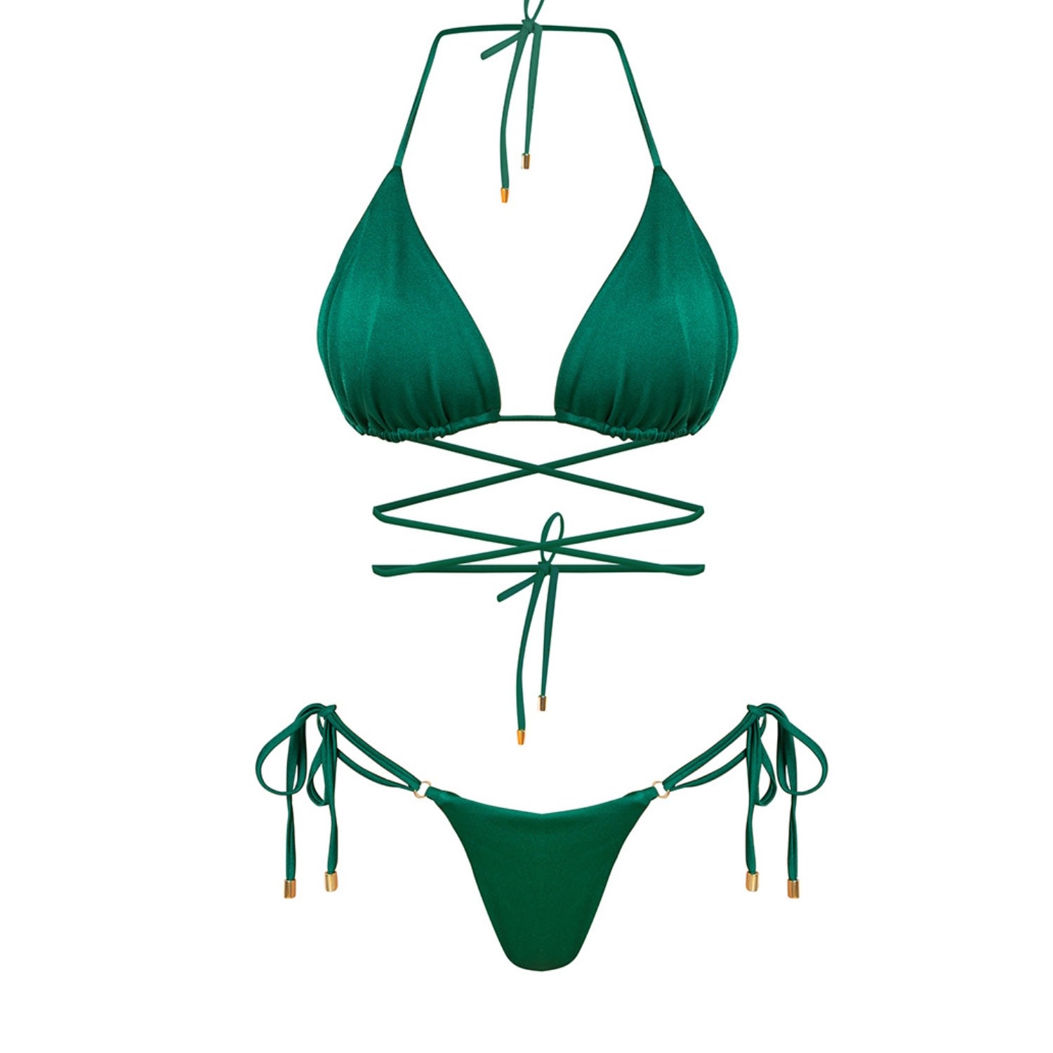 Women’s Jolie Triangle Wrap Around Bikini Set In Green Large Cliché Reborn