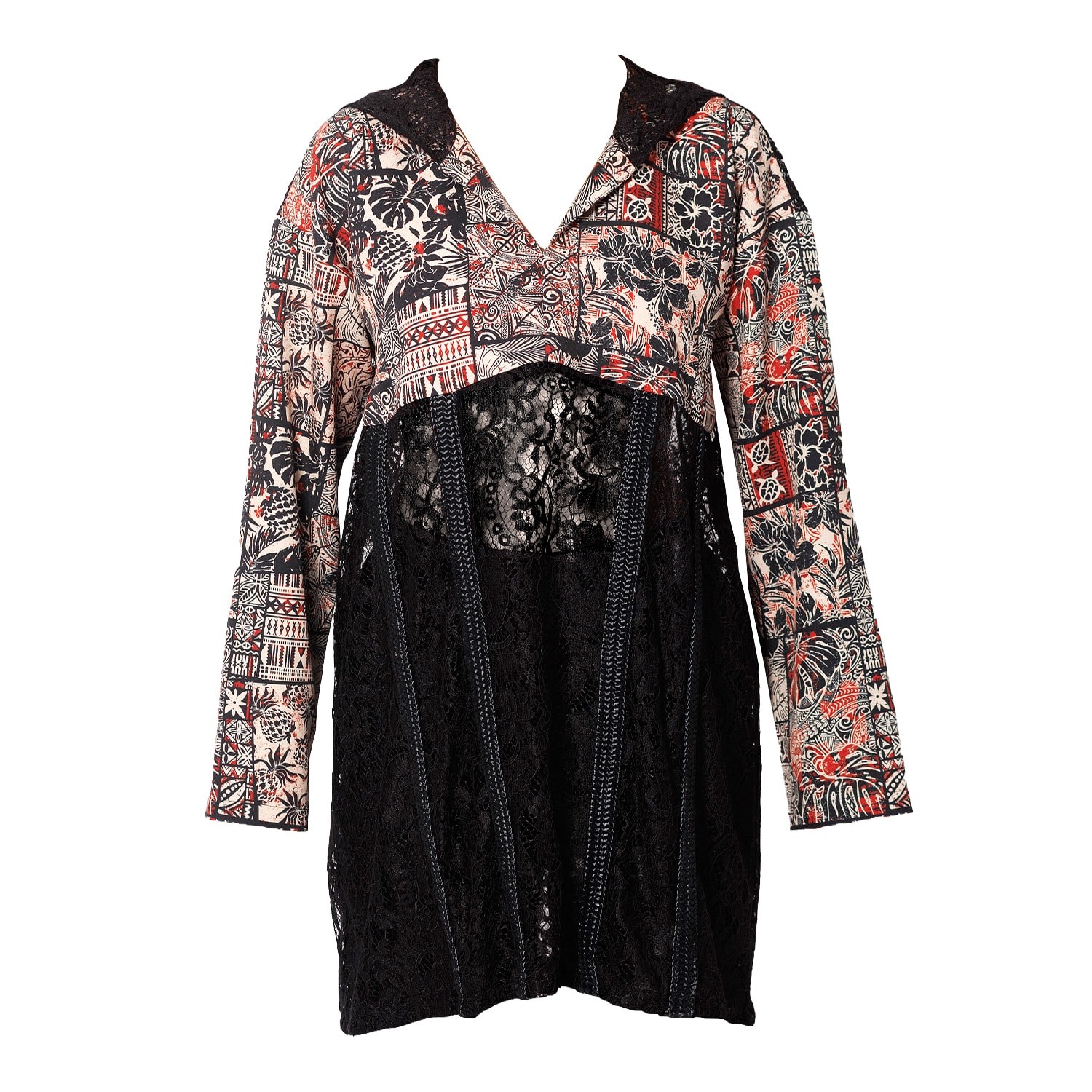 Women’s This Unusual Hooded Sweatshirt Is Made Of Lace And Floral Graphic Print Fabric XXL Maison Bogomil