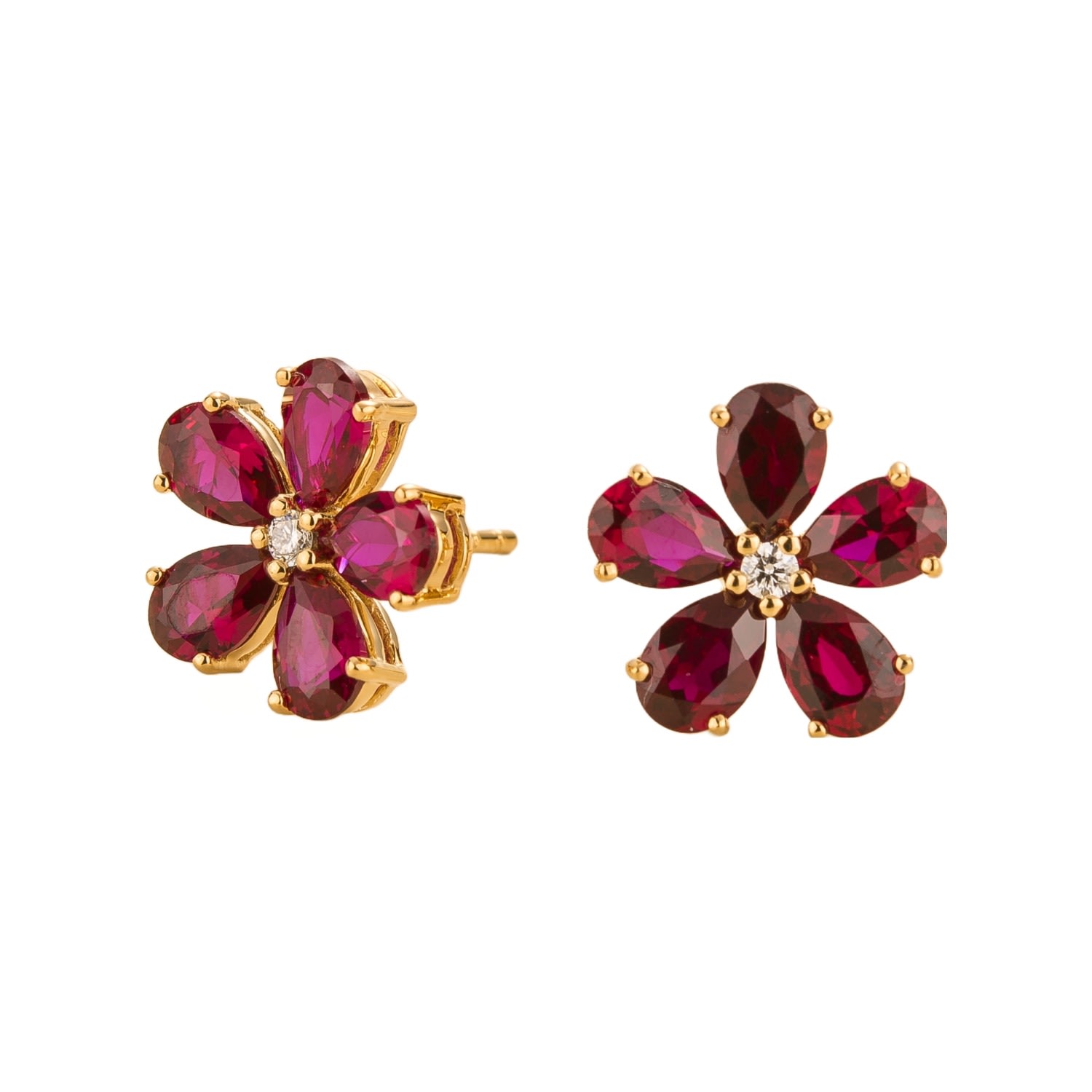 Women’s Gold / White / Red Florea Gold Earrings In Ruby & Diamond Juvetti
