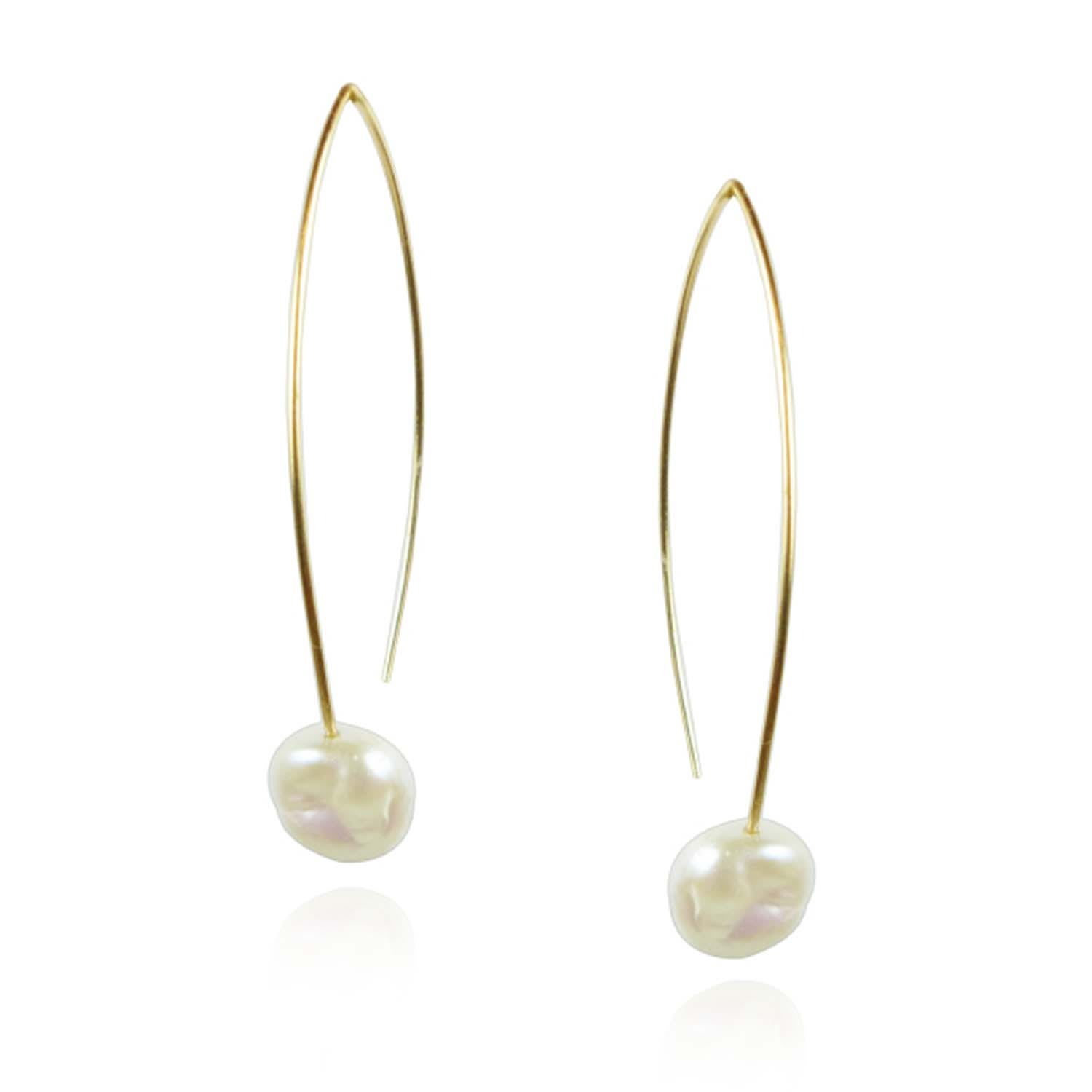 Women’s White Keshi Fish Hook Earrings Mounir London