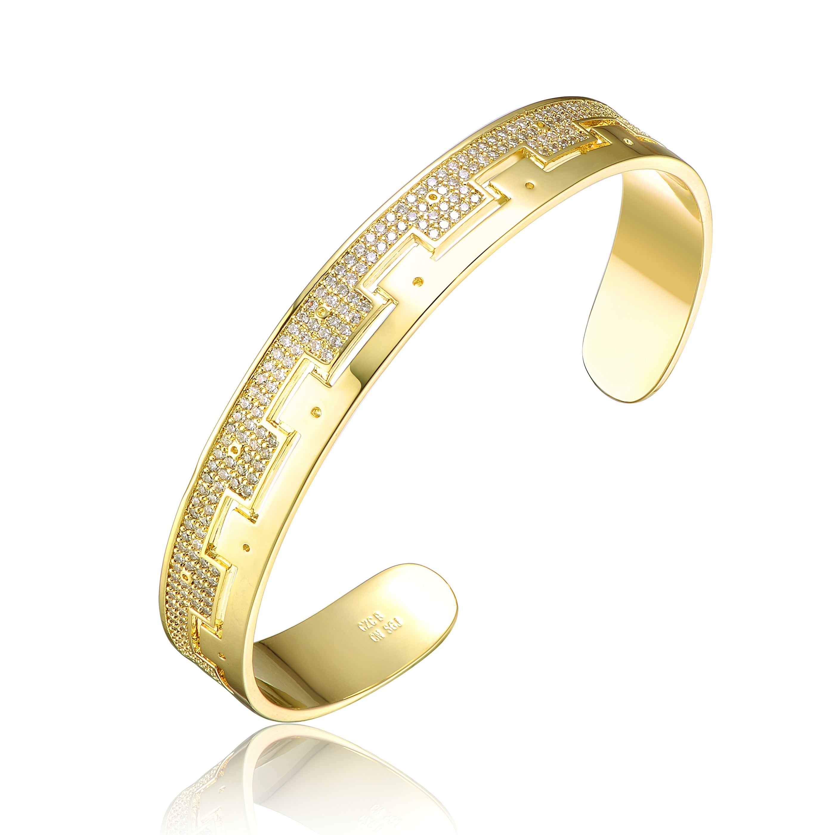 Women’s Gold / White Rachel Glauber Gold Plated With Cubic Zirconias Cuff Bracelet Genevive Jewelry