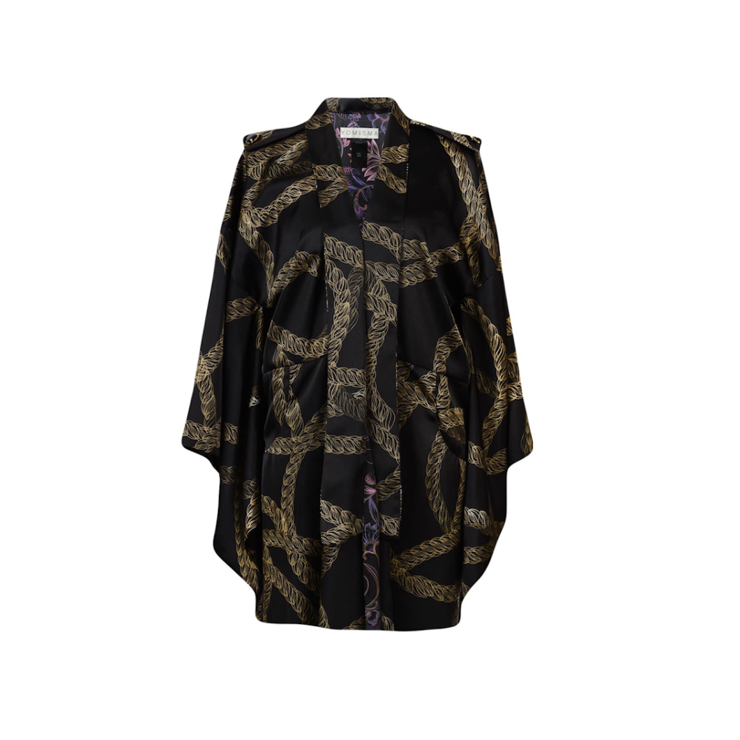 Women’s Gold / Black Justine Signature Short Kimono Duster L/Xl Yomisma