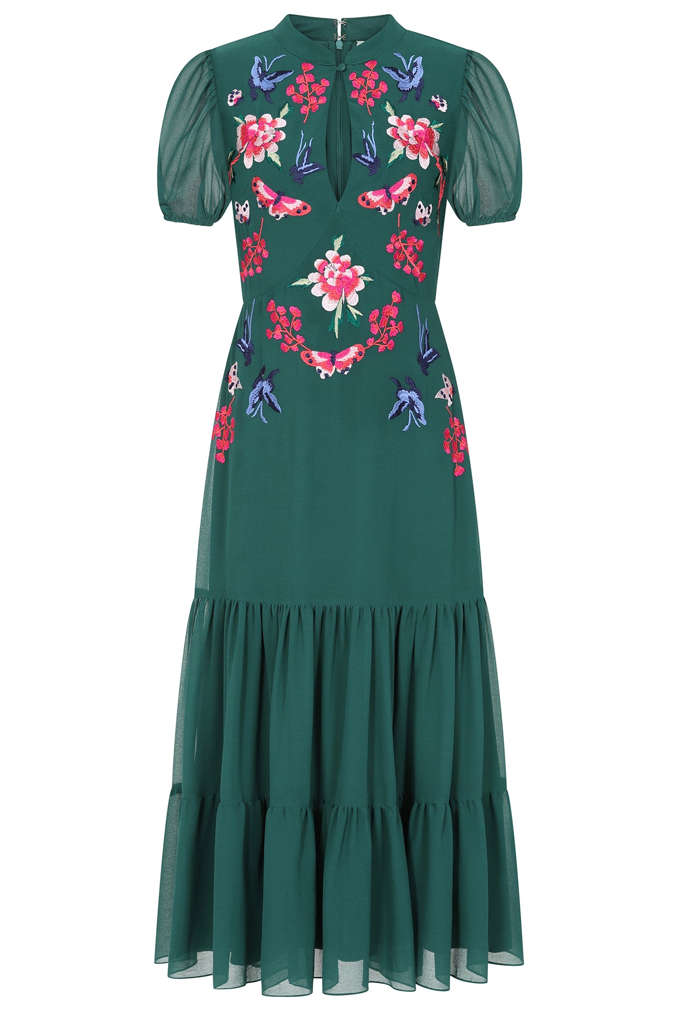 Women’s Marella Floral Embroidered Midi Dress - Alpine Green Extra Small Frock and Frill