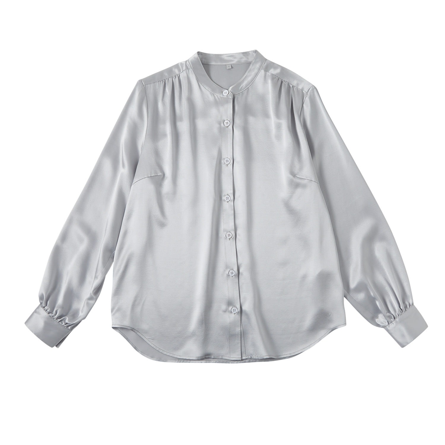 Women’s Silver Pure Silk Long Sleeve Banded Collar Blouse Aeverie Small Soft Strokes Silk