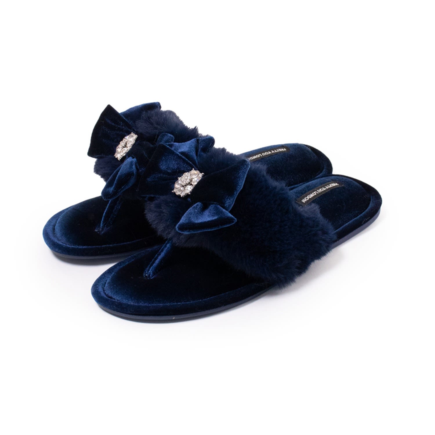 Women’s Blue Amelie Toe Post Slipper With Diamante Detail In Navy Large Pretty You