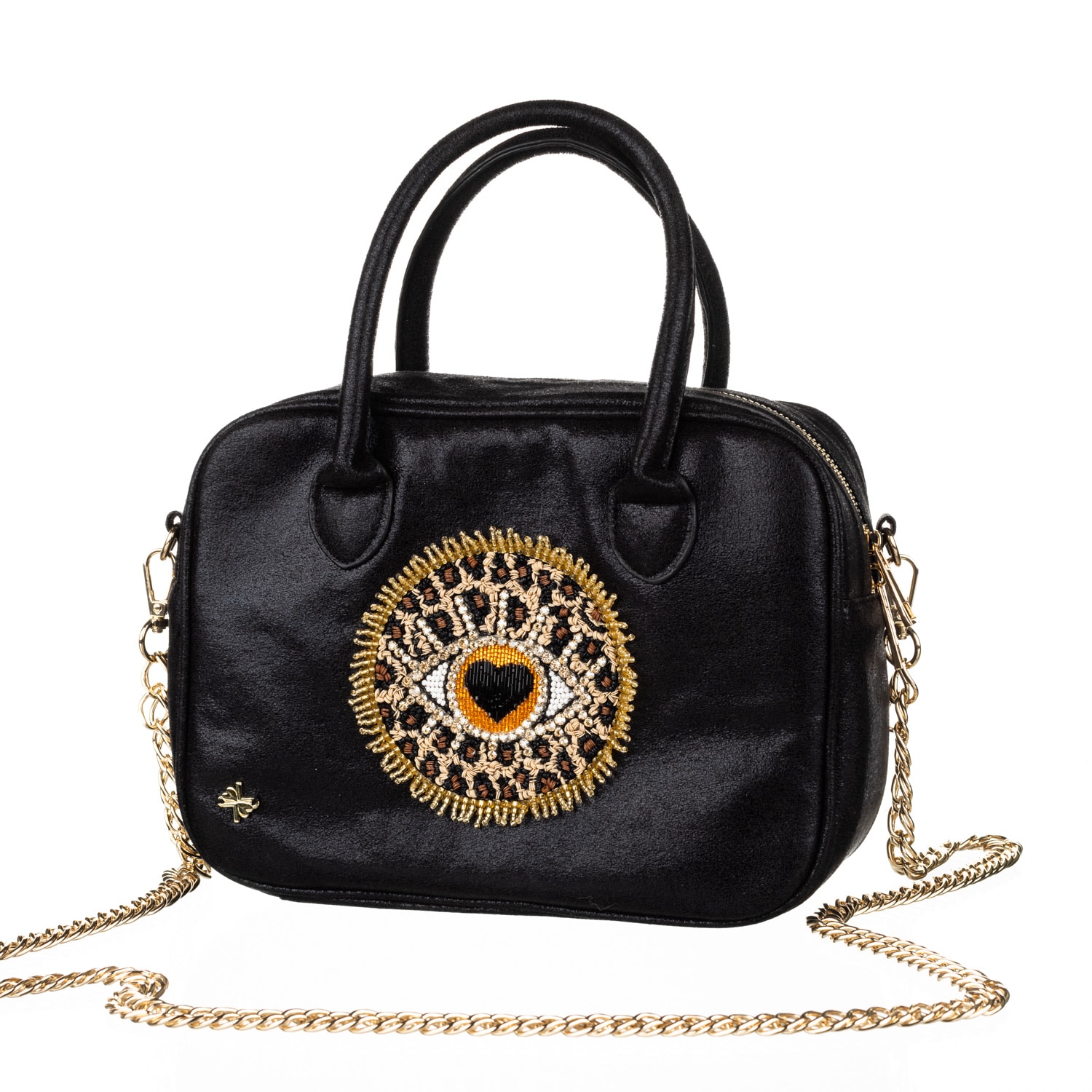 Women’s Laines London Couture Black Metallic Bag With Embellished Leopard Print Eye