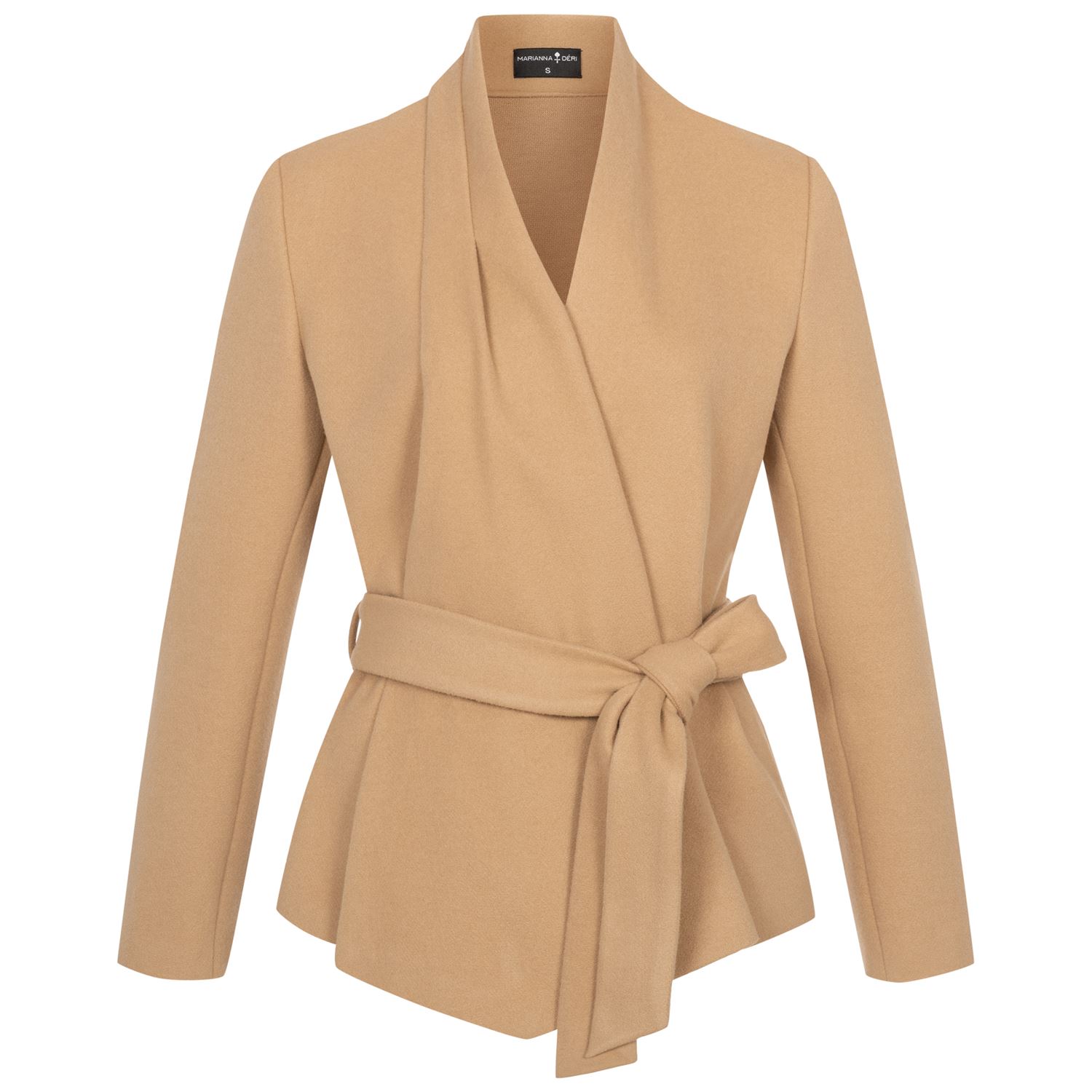 Women’s Brown Wrap Jacket With Shawl Collar Sand Small Marianna Dri