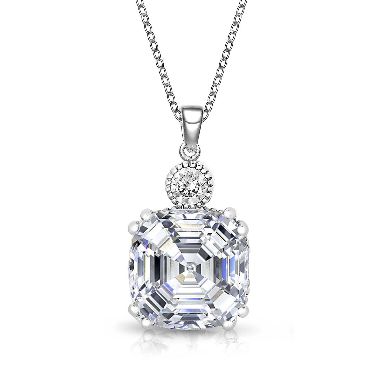 Women’s White / Silver Sterling Silver Cubic Zirconia White Gold Plated Fine Square Pendant Genevive Jewelry