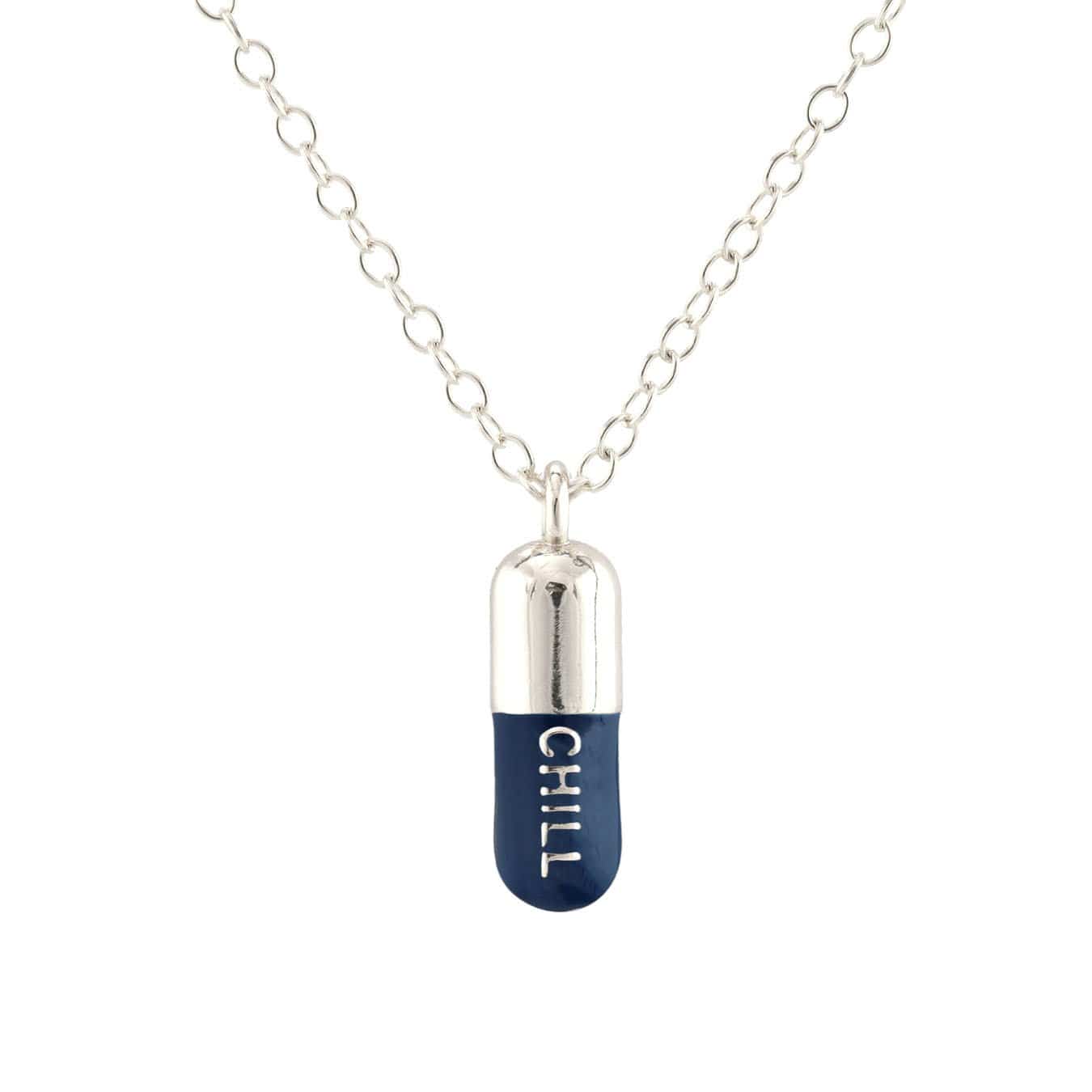 Women’s Blue / Silver Chill Pill Enamel Necklace Sterling Silver, Navy Blue Kris Nations