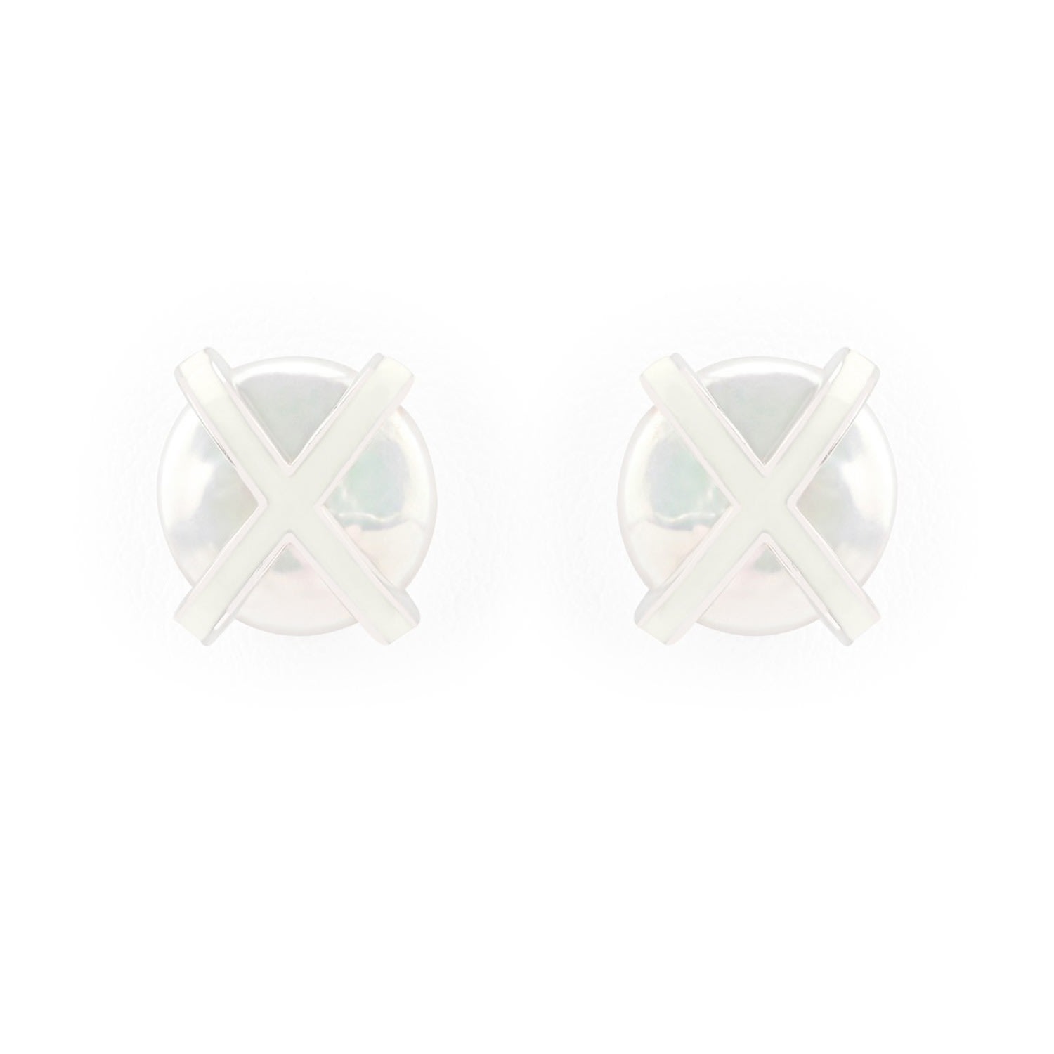 Women’s Silver Signature Xo Only Pearl With Enamel Cloud White Earrings Matara