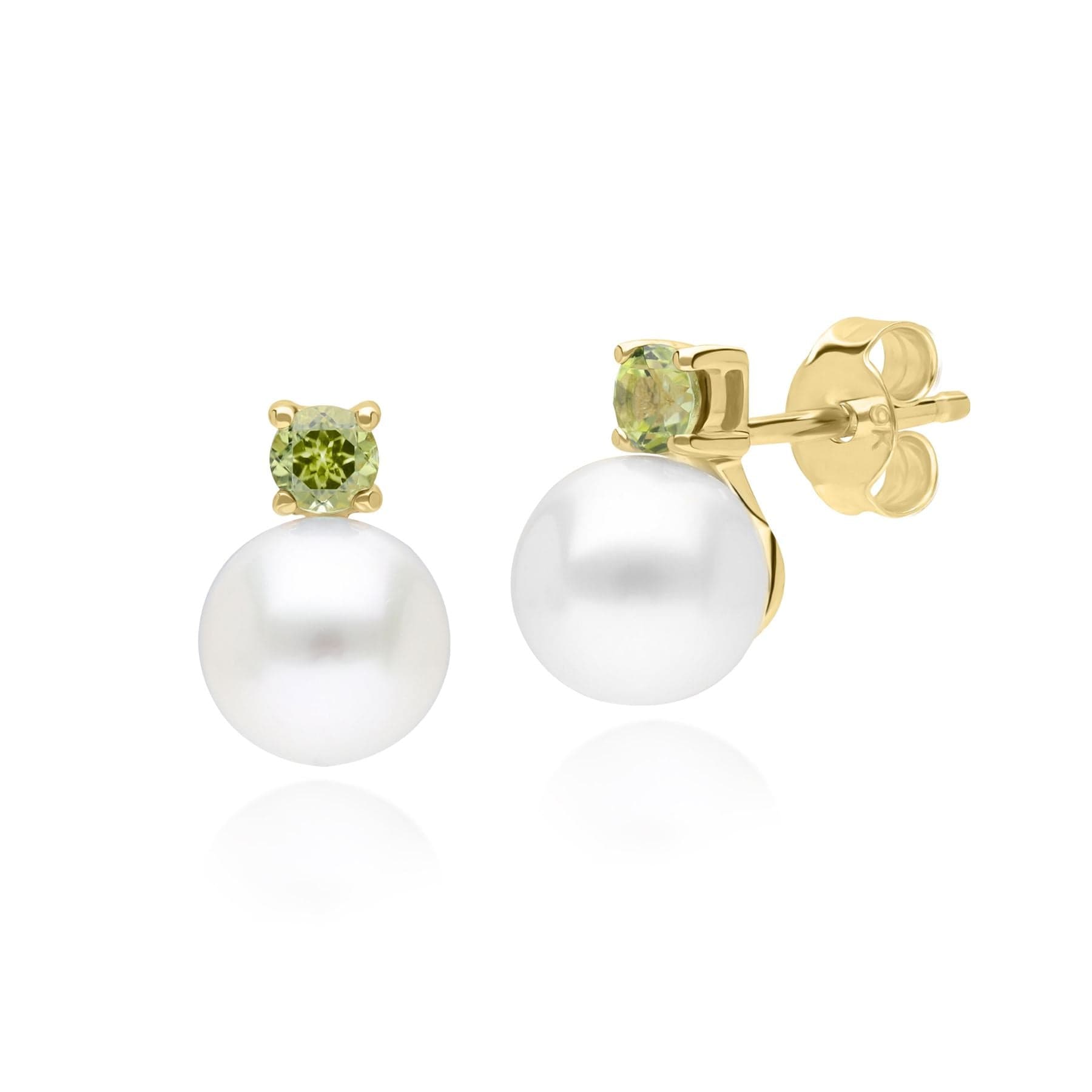 Women’s Green Pearl & Peridot Stud Earrings In Yellow Gold Gemondo