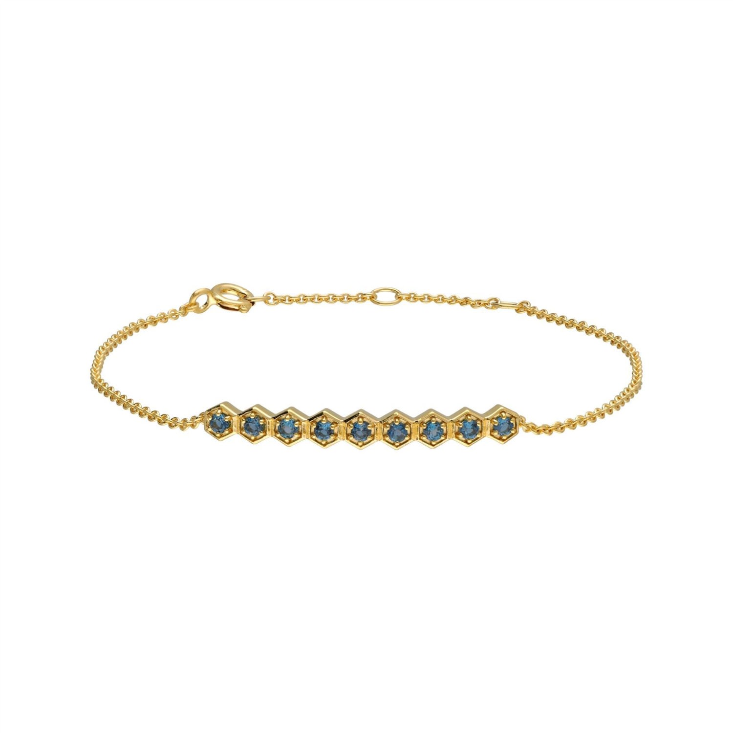 Women’s Blue Modern Glam Topaz Sparkle Bar Bracelet In Gold Plated Silver Gemondo