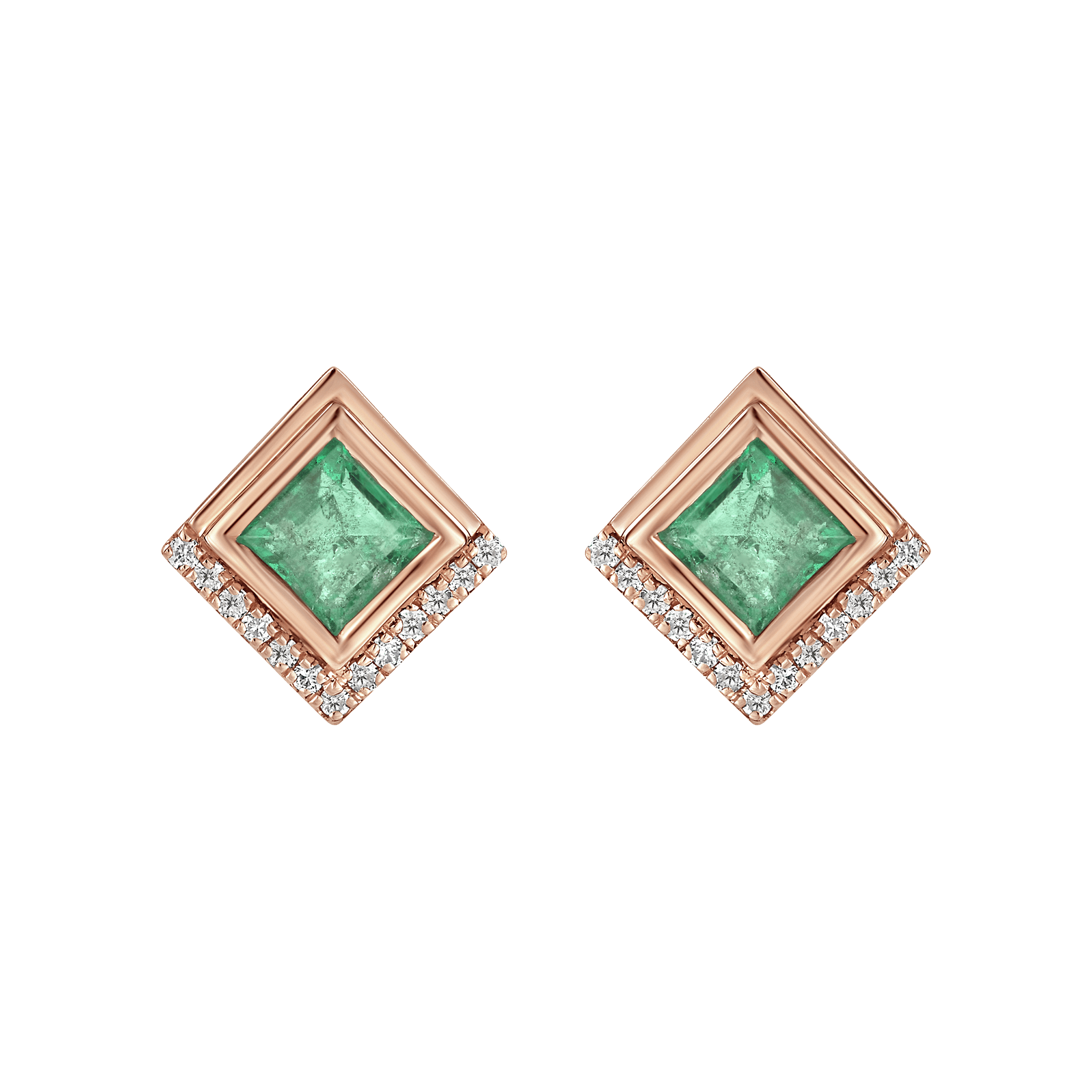 Women’s Solid Rose Gold Emerald & Diamond Mystérieux Studs La Kaiser