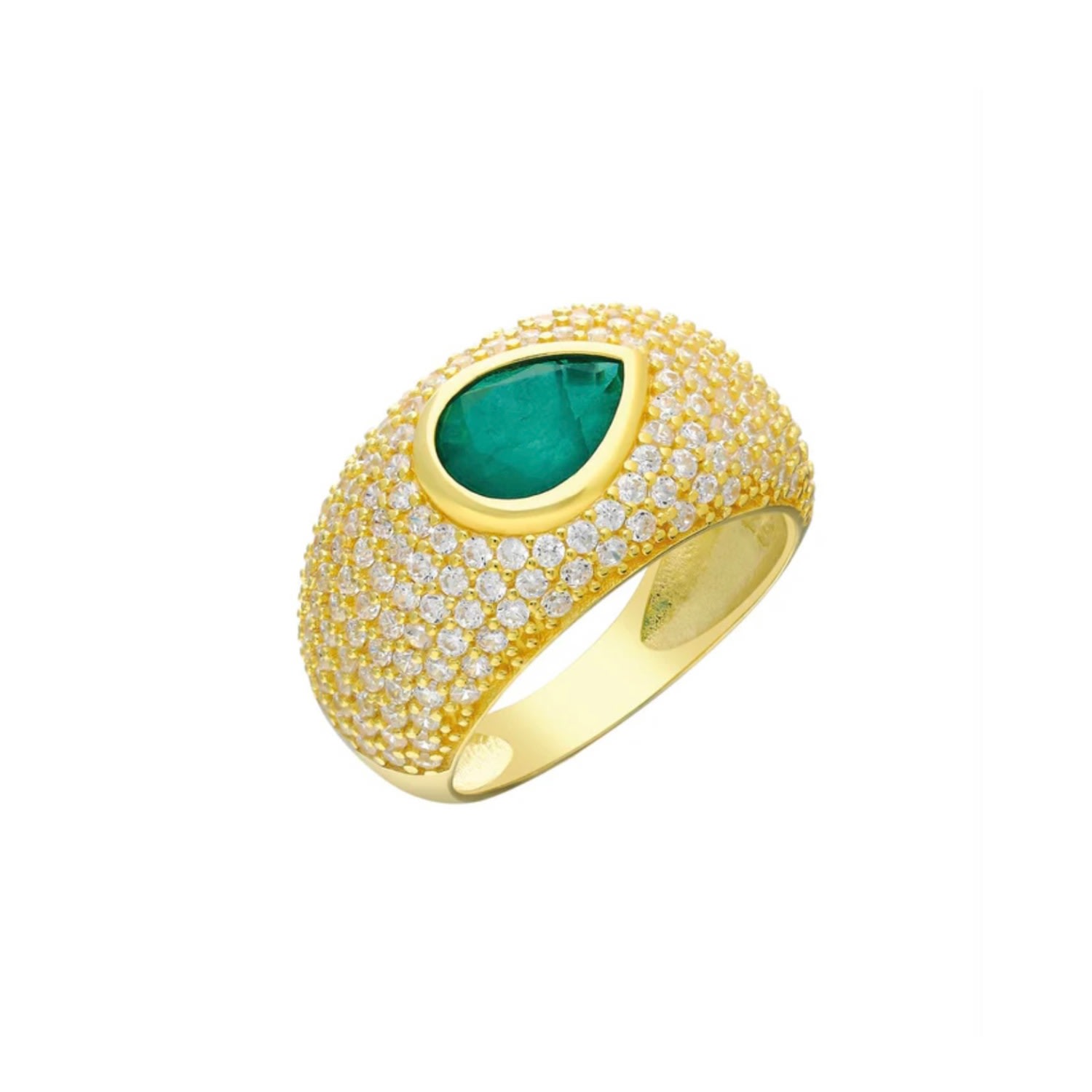 Women’s Gold Pear Emerald White Cz Diamond Dome Ring Selen Jewels