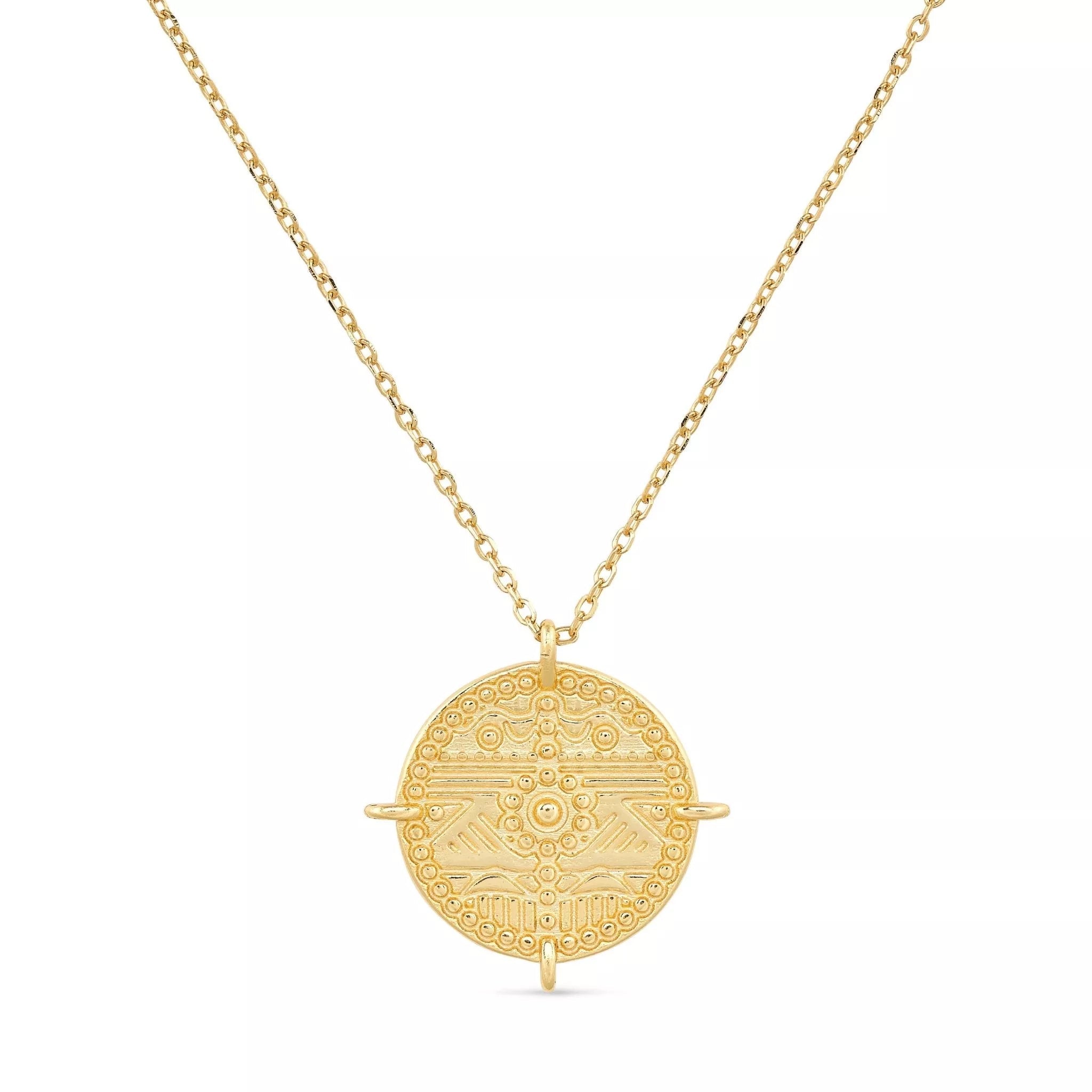 Women’s Chunky Gold Aztec Coin Medallion Necklace Elk & Bloom - Everyday Fine Jewellery