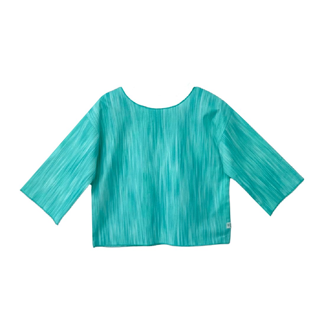 Women’s Neutrals / Green / Blue Pagan Crop Top With Long Sleeves In Aqua Print Large Frock Tales