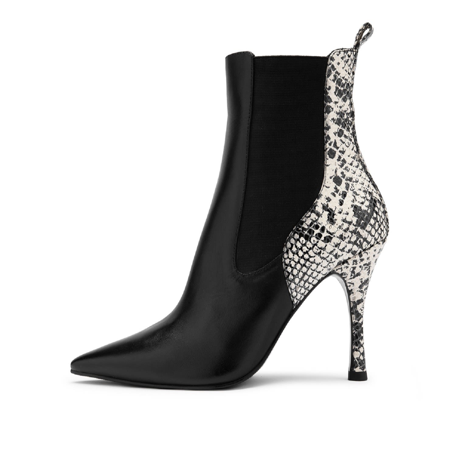 Black / White Vaso Black-White Leather Women’s Heeled Boot With Snake Print 7 Uk Ilvi