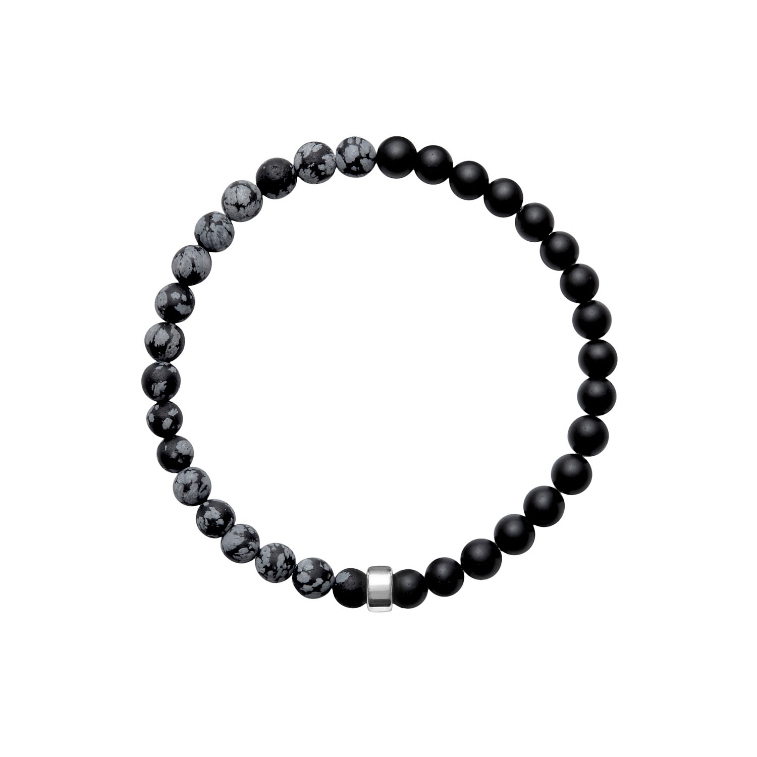 Black / White / Grey Aro Men’s Snowflake Obsidian & Onyx Bracelet Silver Bead Ora Pearls